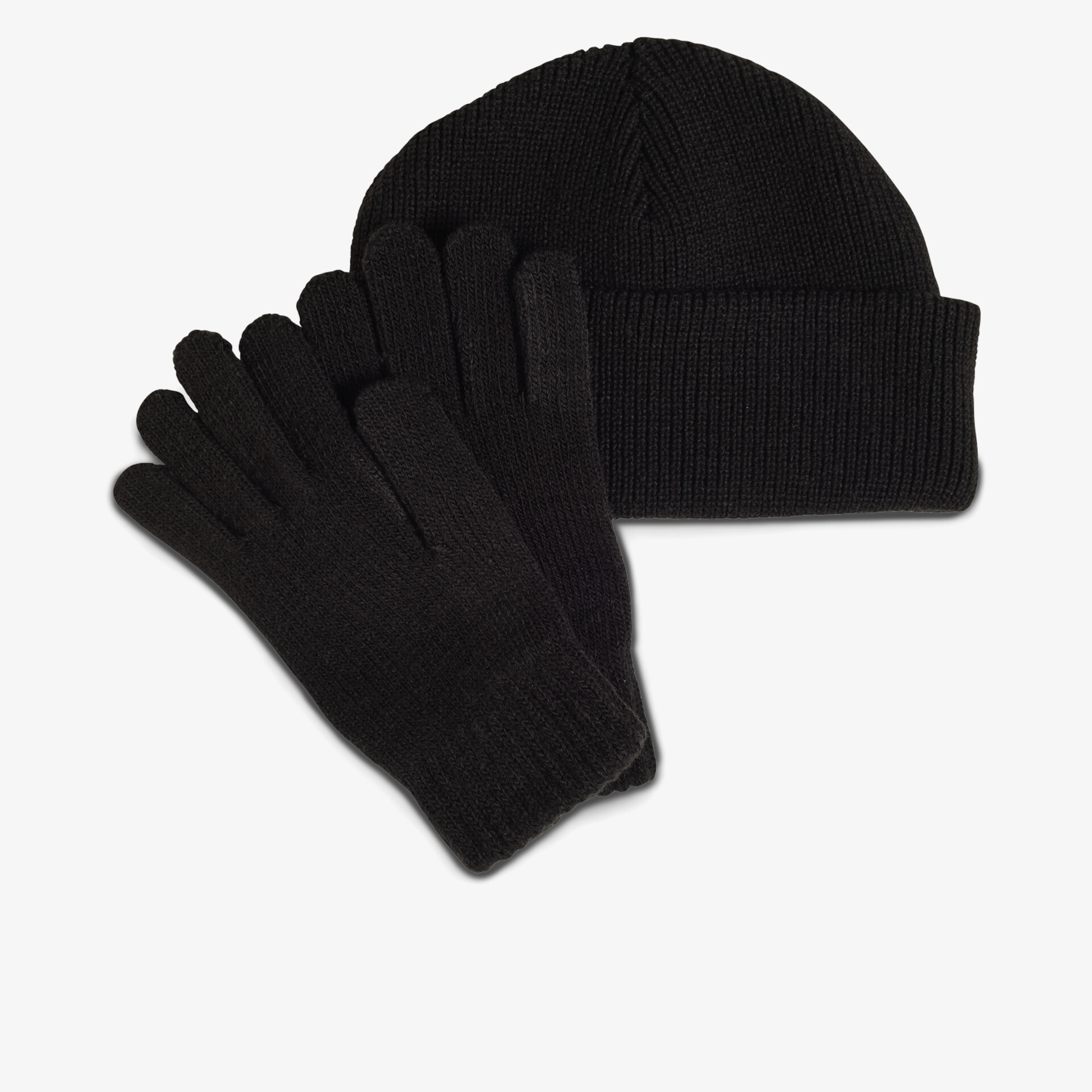 Warme und kuschelige schwarze Mütze mit passenden Handschuhen für komfortablen Schutz bei Kälte