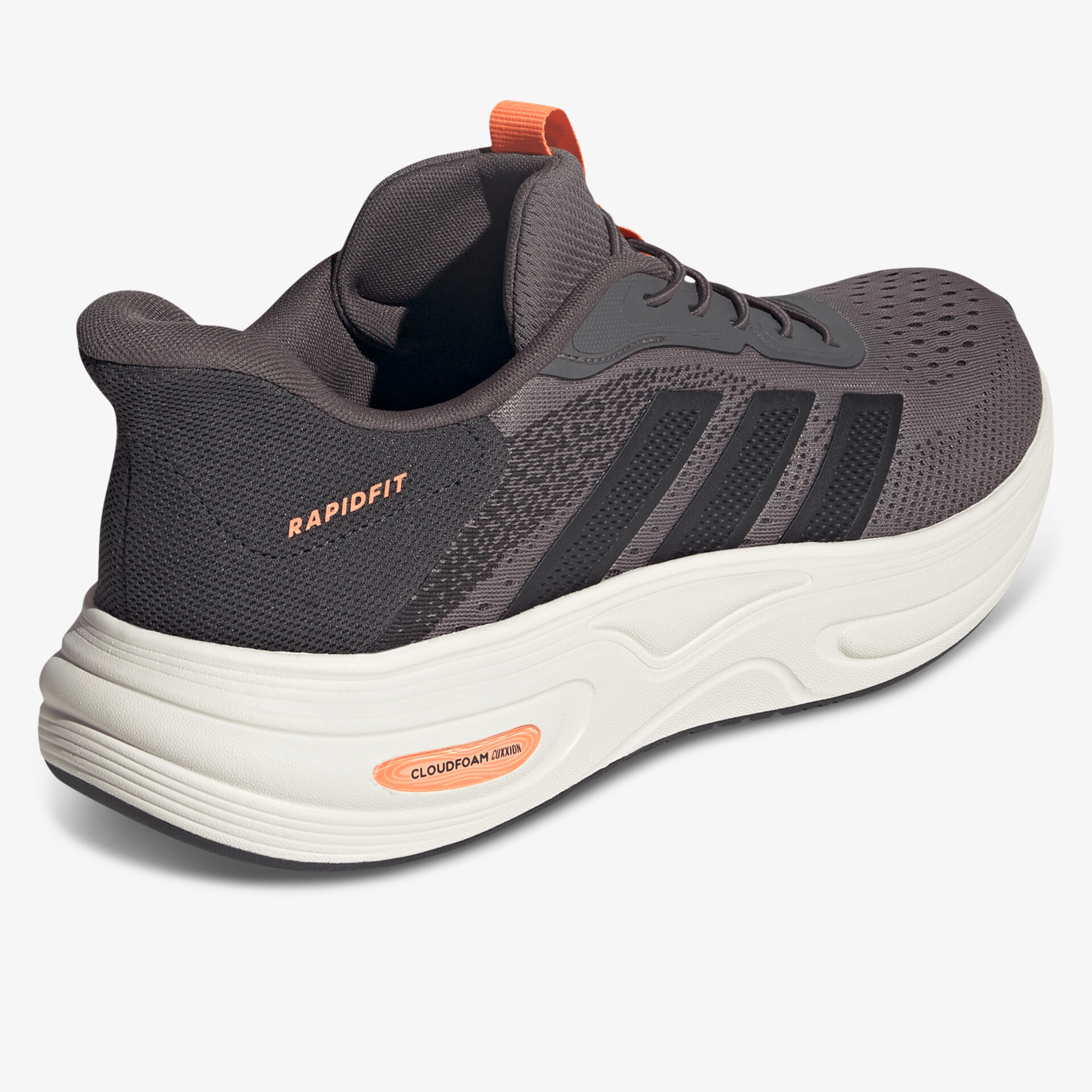 Moderner bequemer Laufschuh mit atmungsaktivem Material und dämpfender Sohle seitlich sichtbar