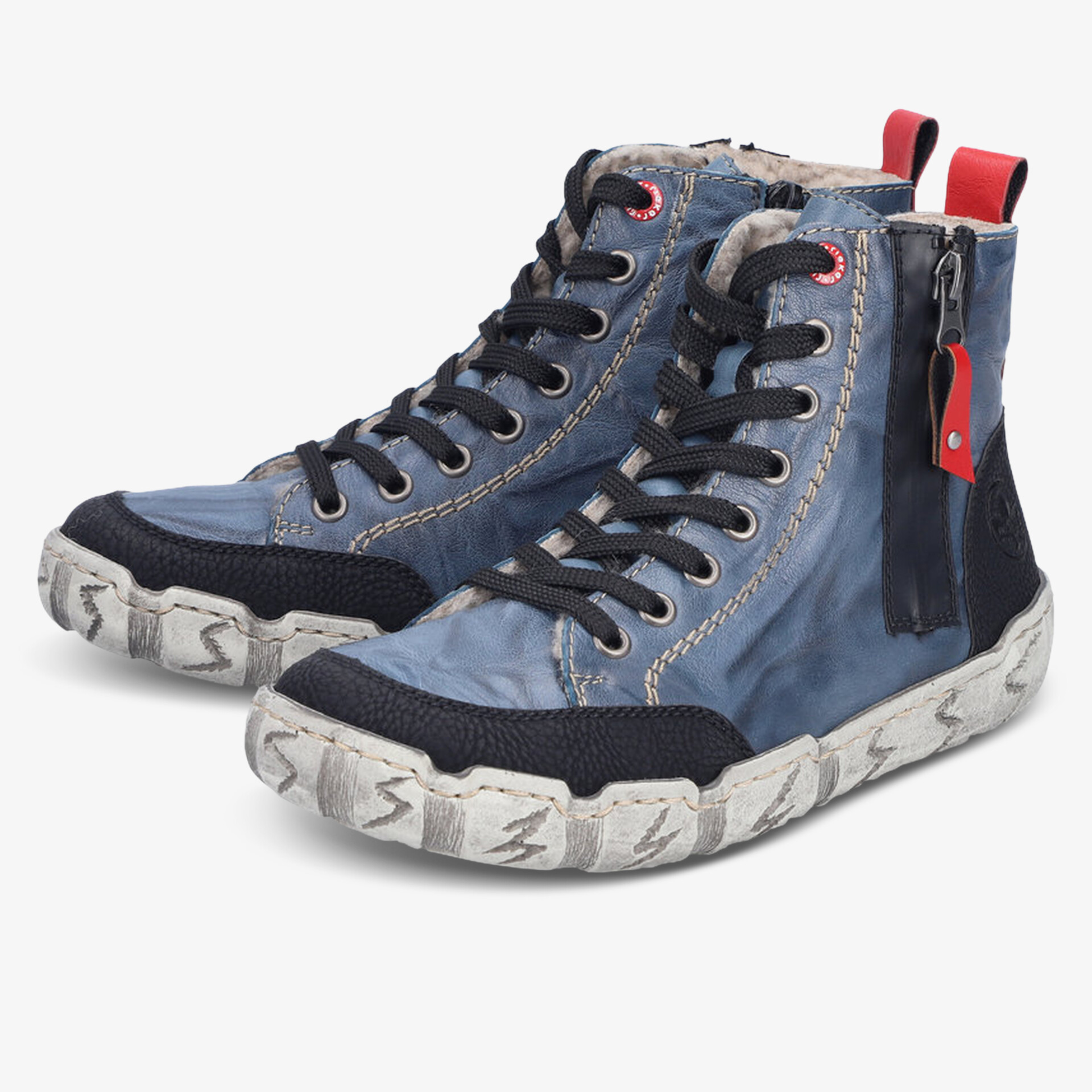 Blauer Sneaker mit seitlichem Reißverschluss, robuster Gummisohle und modischem, bequemem Design