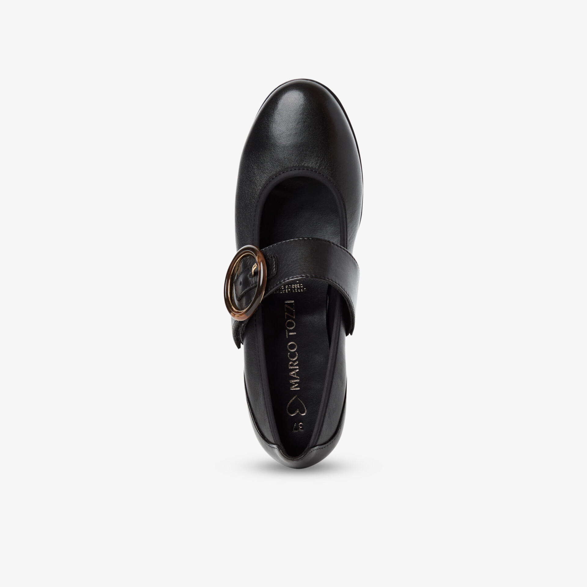 Eleganter schwarzer Riemchenschuh mit goldener Schnalle, hochwertiges Material und komfortable Passform