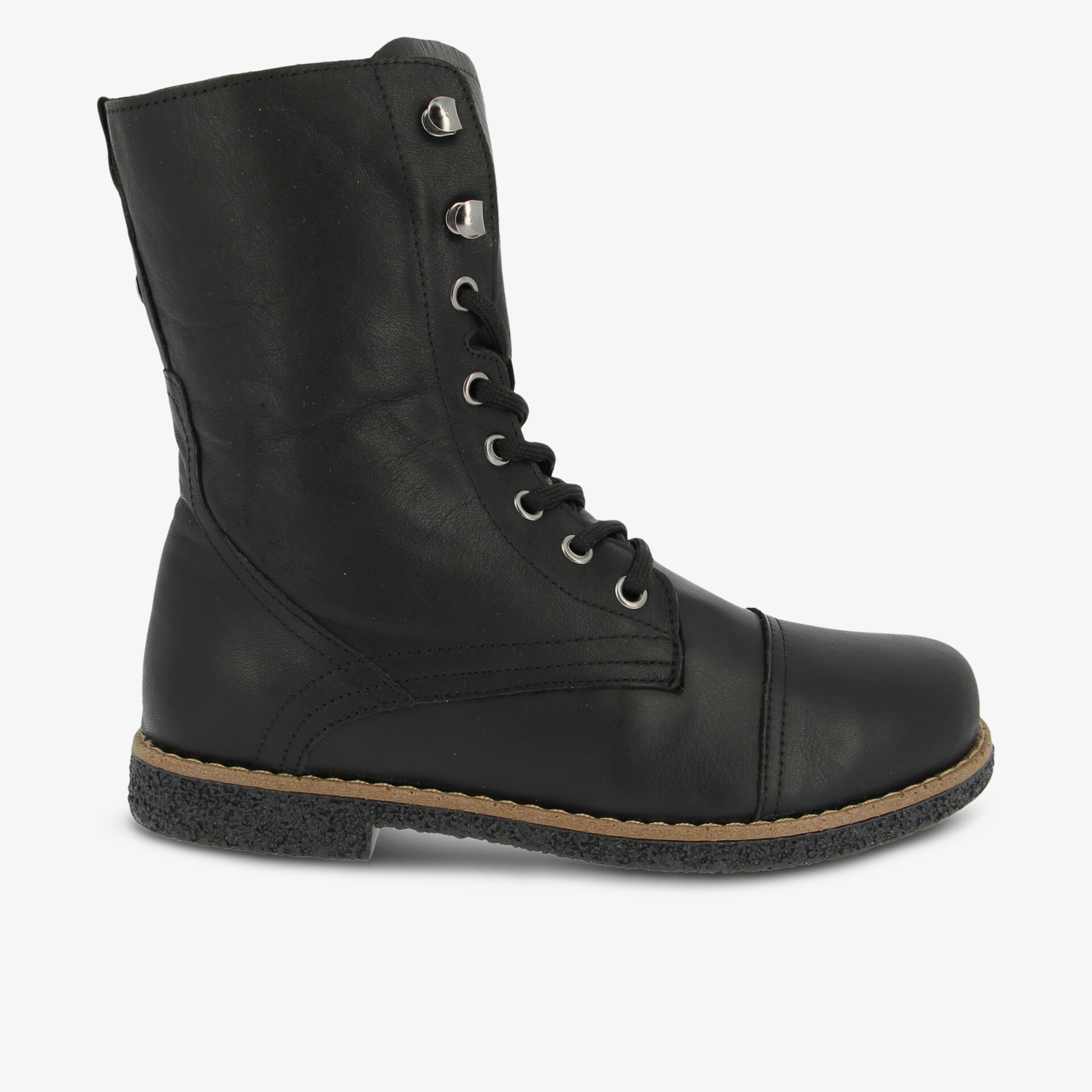 Schwarzer robuster Schnürstiefel aus strapazierfähigem Material mit bequemem Schnitt