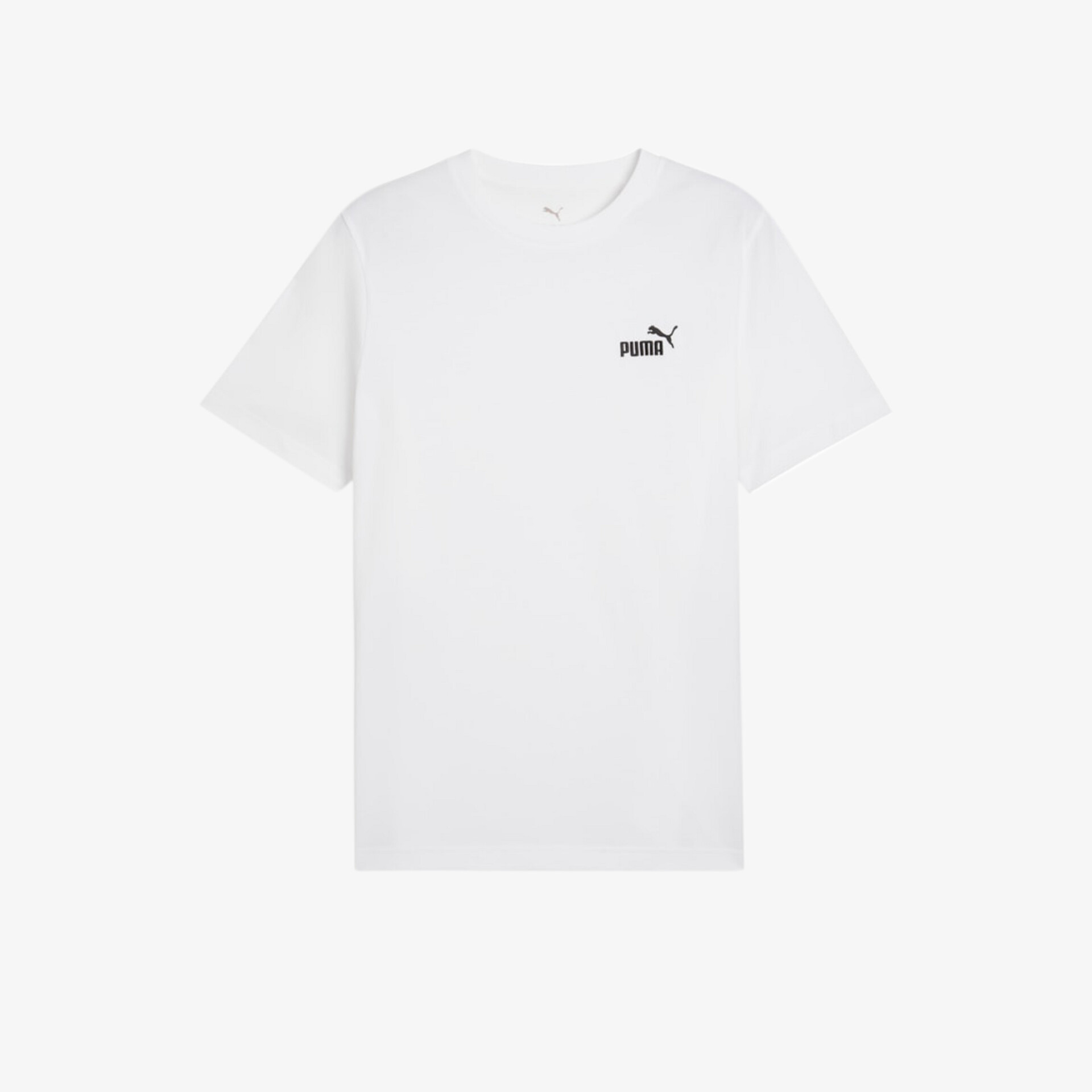 Weißes klassisches T-Shirt mit rundem Ausschnitt und Puma Logo vorne, bequem und leicht für sportlichen Look