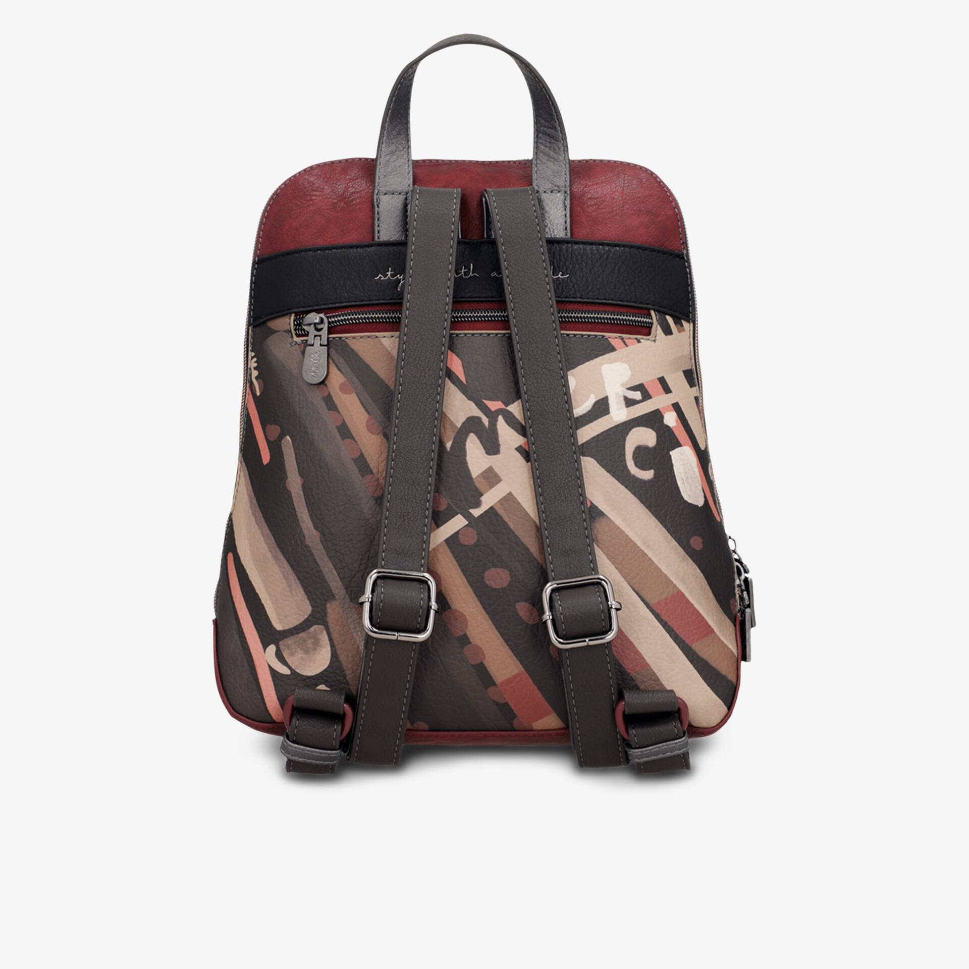 Moderner Rucksack mit grafischem Design und verstellbaren Trägern, ideal für Alltag und Reisen