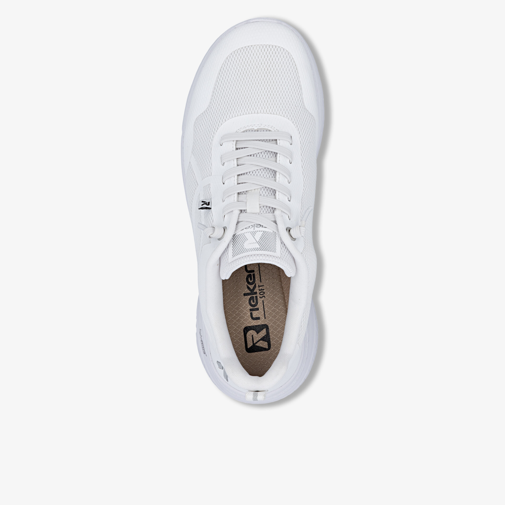 Weißer sportlicher Schuh mit bequemer Passform und atmungsaktivem Material in Draufsicht