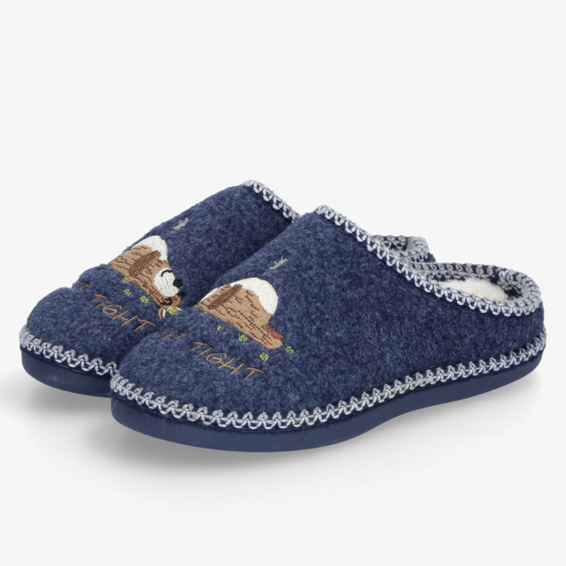 Kuschelige blaue Hausschuhe mit niedlichem Bär-Motiv, bequem und warm mit weichem Material und rutschfester Sohle