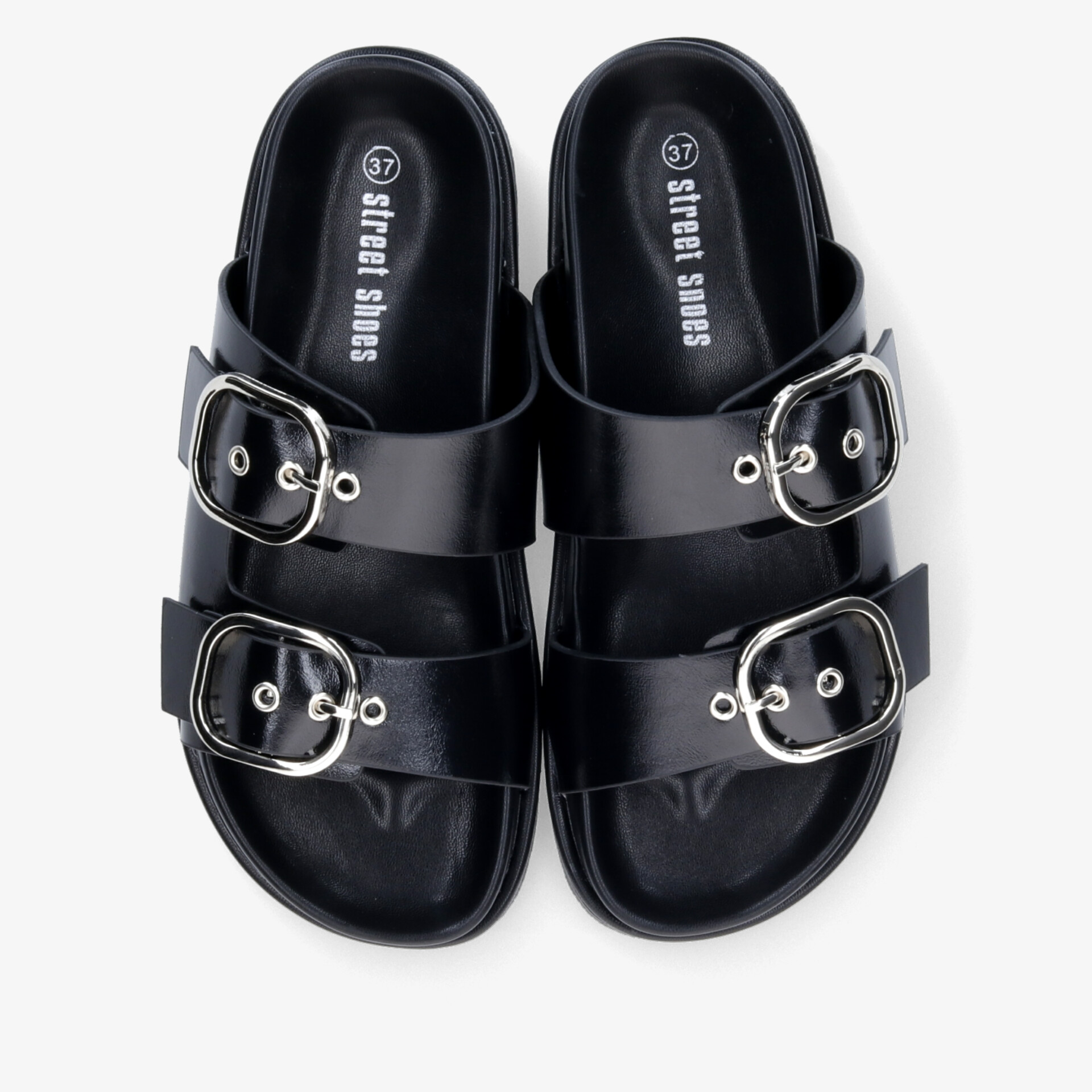 Schwarze Sandalen mit zwei verstellbaren Schnallen und robuster Sohle, bequem und modisch für vielseitigen Einsatz