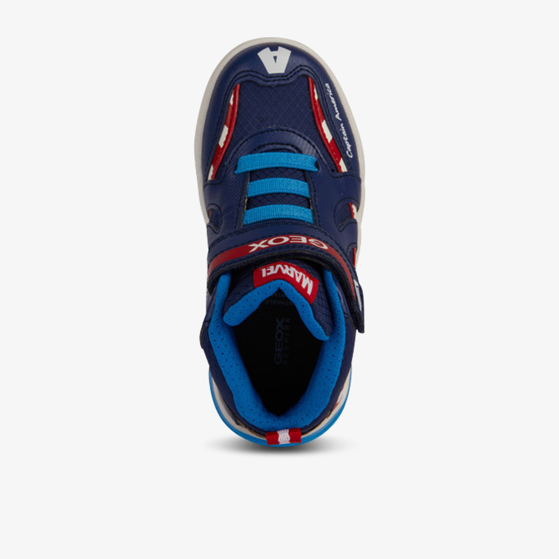 Moderner blauer Schuh mit praktischen Klettverschluss und sportlichem Design für optimalen Komfort.