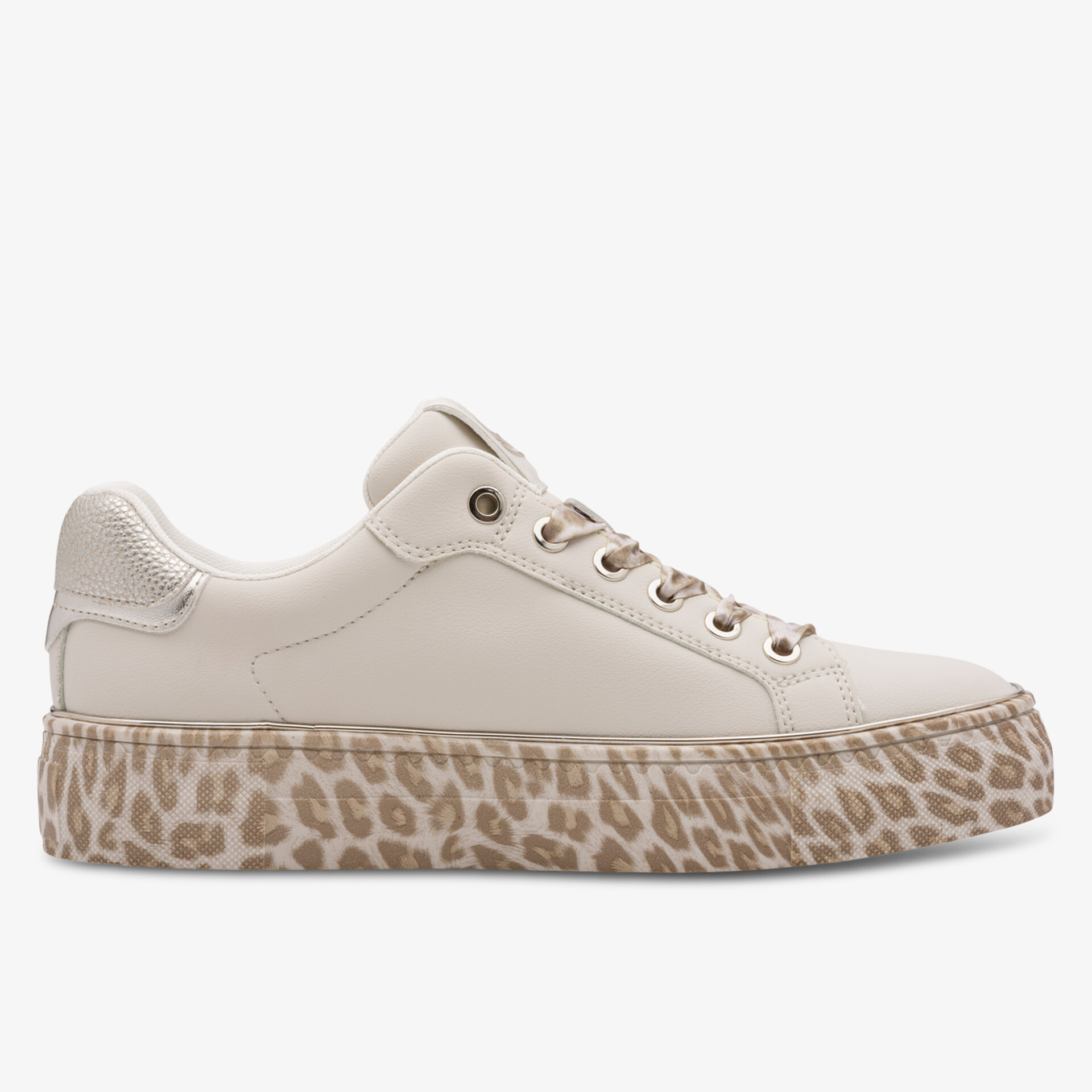 Weißer Sneaker mit robustem Obermaterial und trendiger Leopardenmuster-Sohle für stylischen Komfort