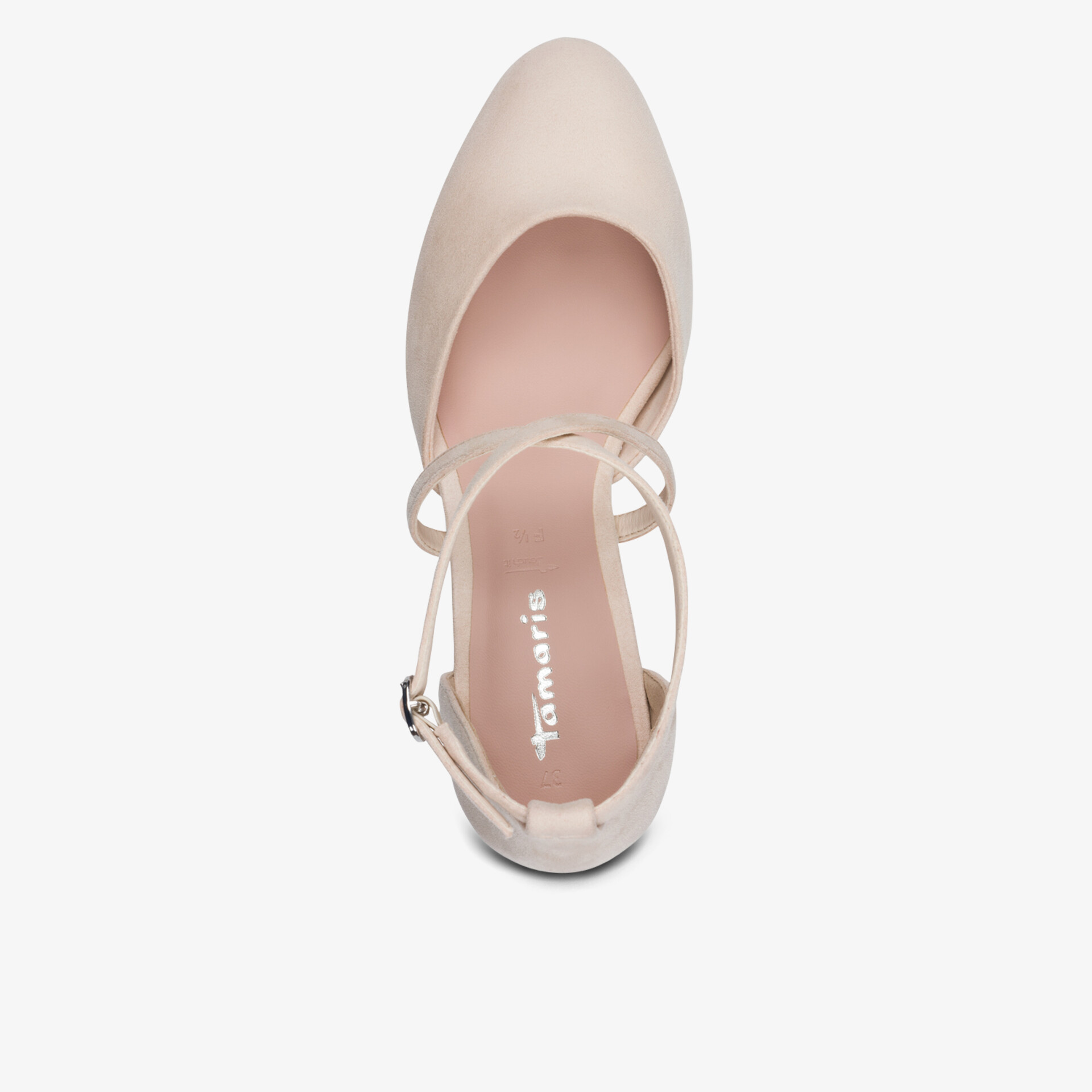 Eleganter beiger Damenschuh mit schlankem Design und komfortablem Riemenverschluss für vielseitigen Einsatz