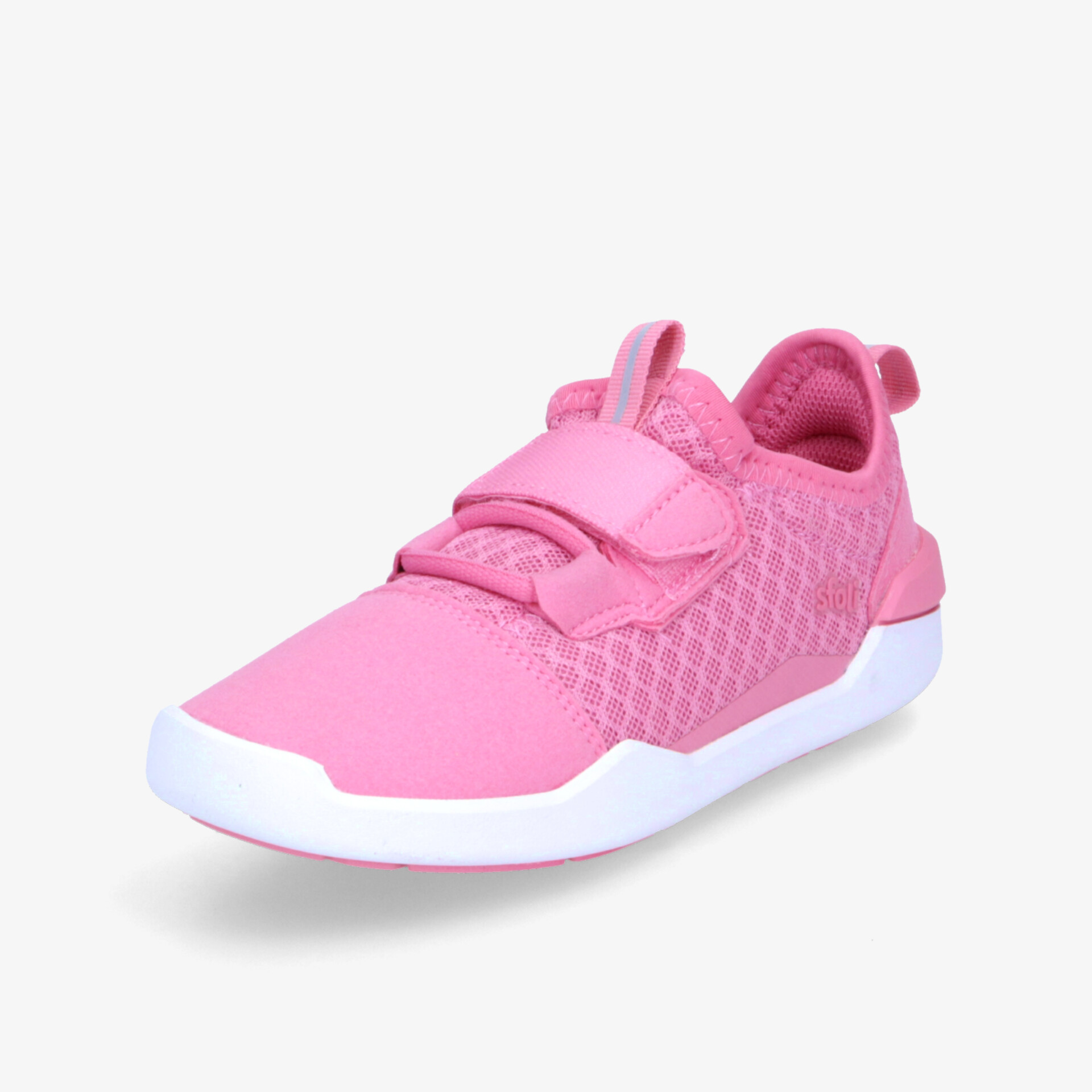 Leichter rosa Schuh mit atmungsaktivem Material und praktischem Klettverschluss für hohen Tragekomfort