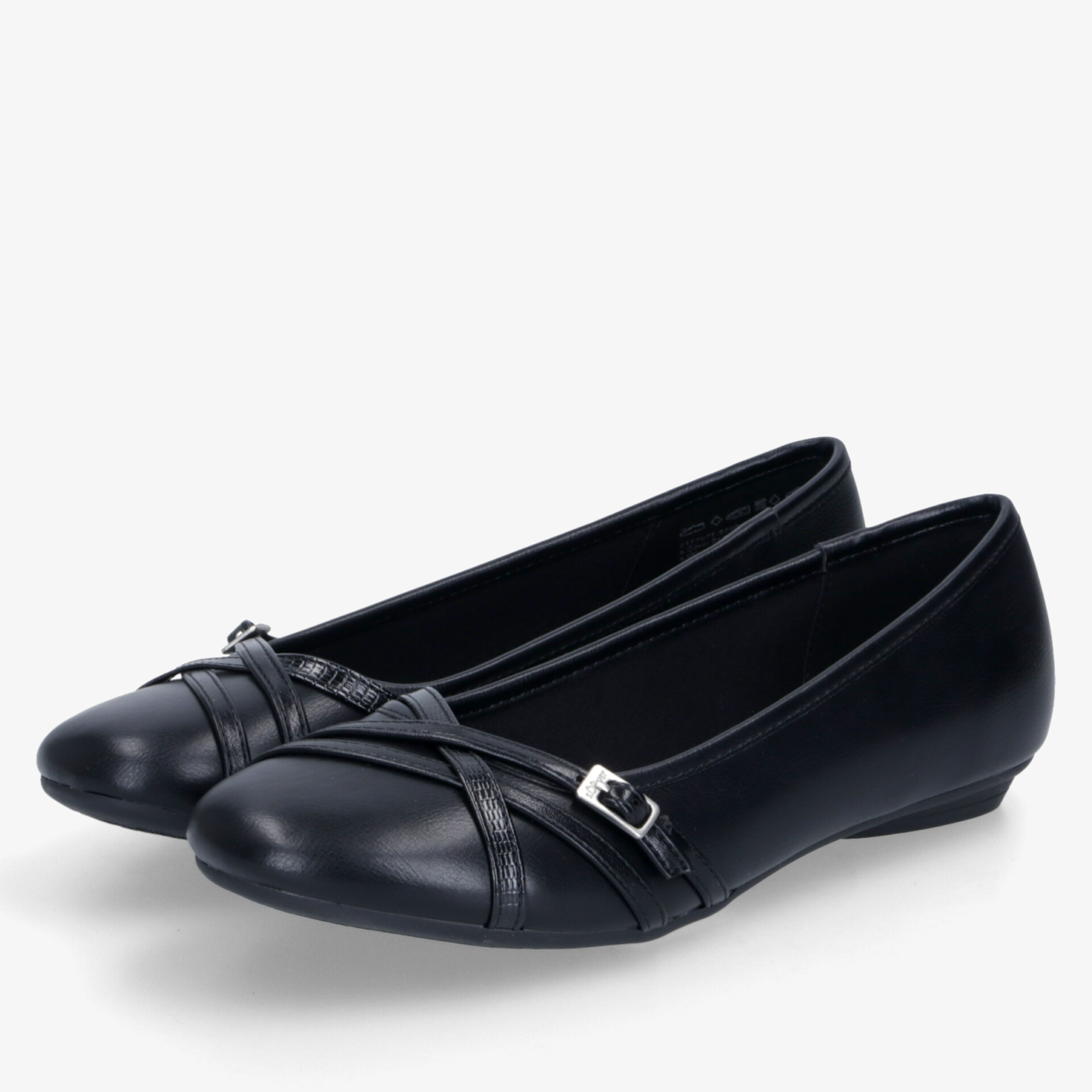 Elegante klassische schwarze Ballerinas mit flacher Sohle und dekorativer Schnalle, bequem und vielseitig tragbar