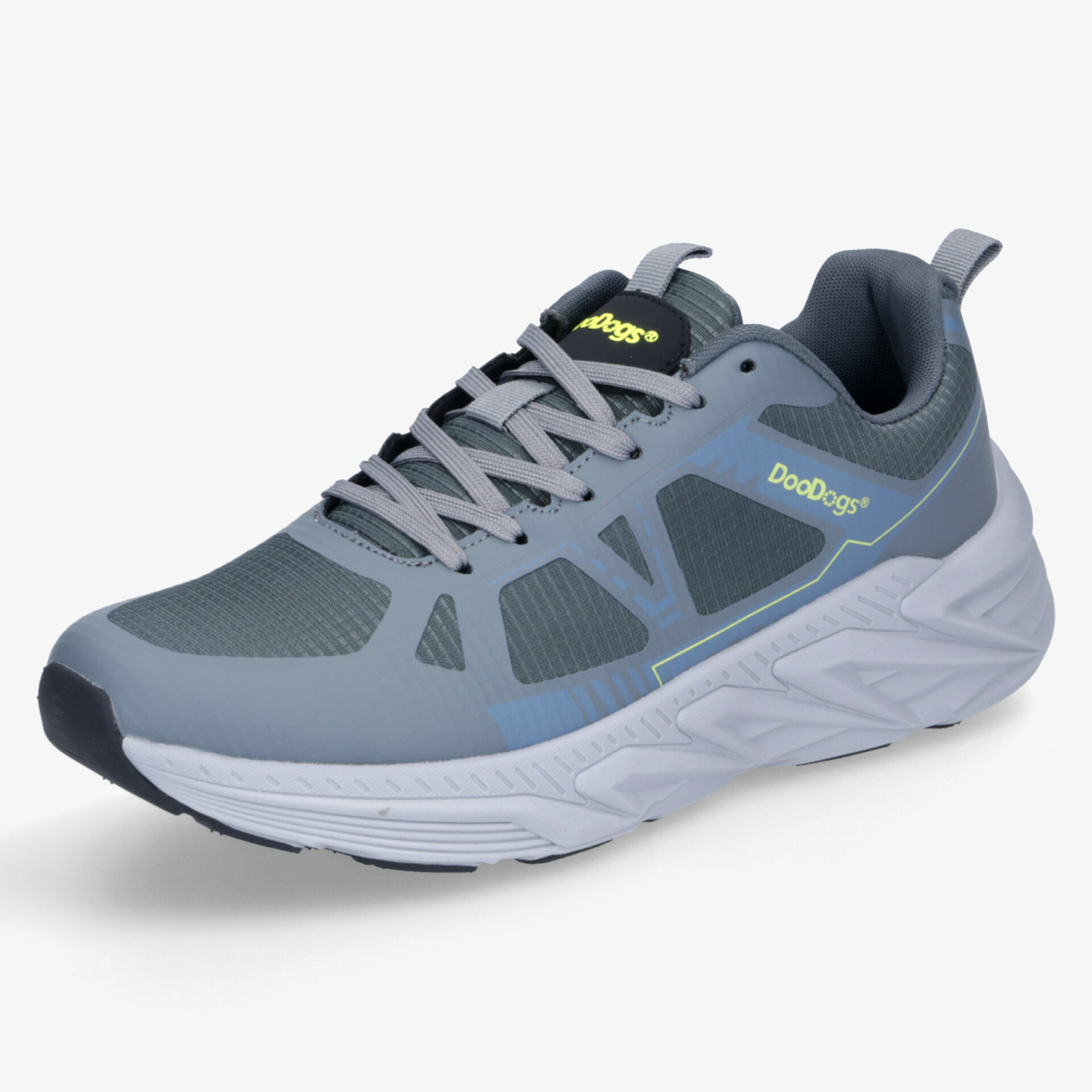 Leichter, atmungsaktiver Sportschuh in Grau mit stabiler Sohle und komfortablem Design seitlich gezeigt