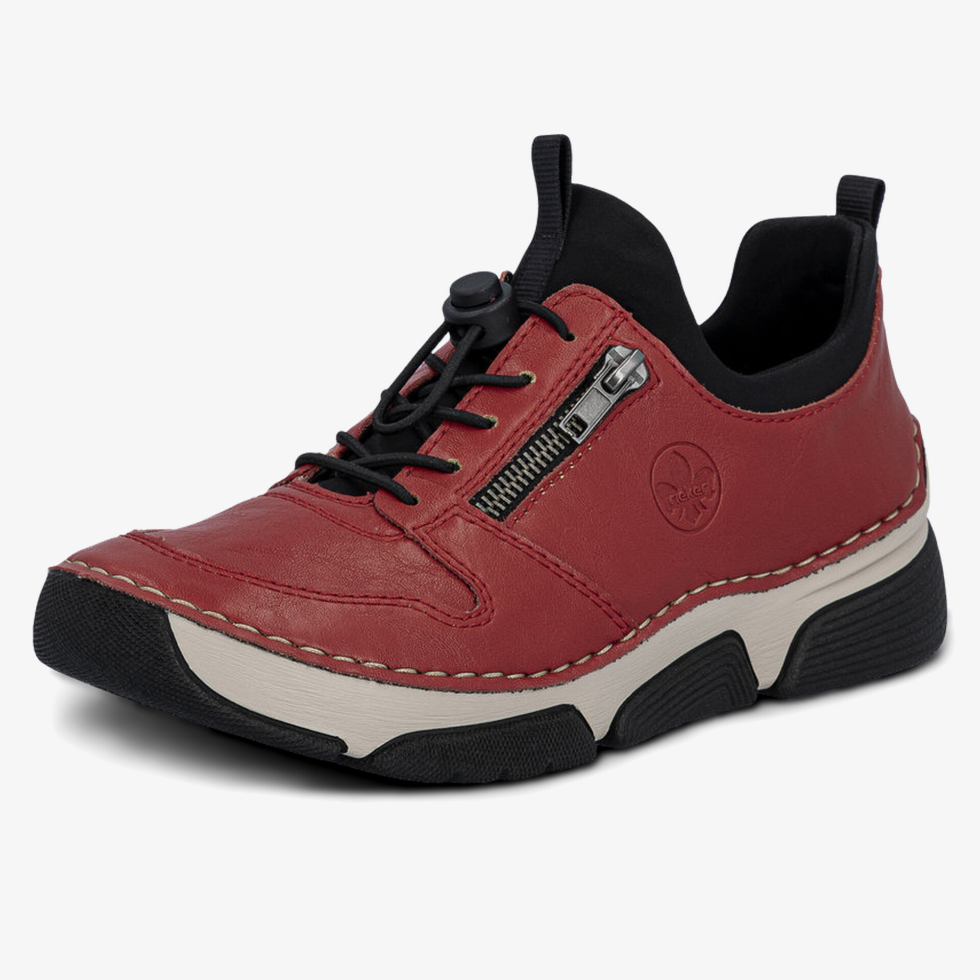 Bequemer und moderner Schuh mit Reißverschluss, gepolstertem Einstieg und rutschfester Sohle, seitliche Ansicht