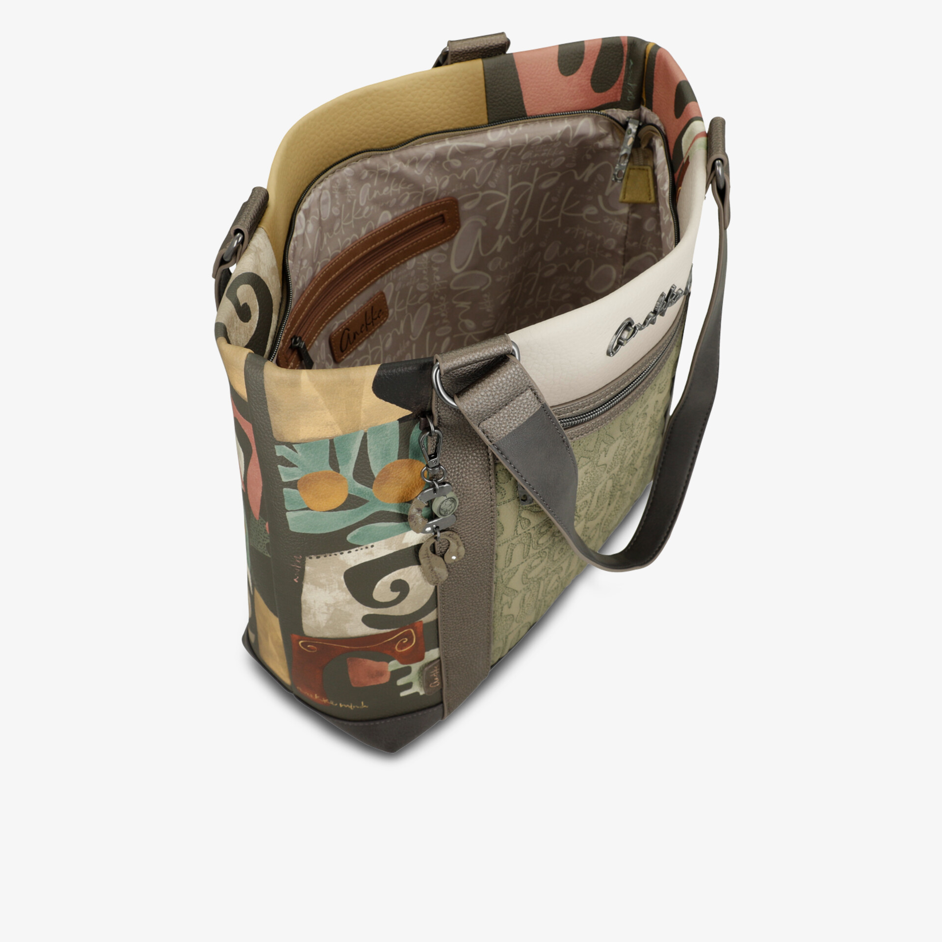 Stylische Tasche mit buntem Muster und praktischem Innenraum, ideal für den täglichen Gebrauch. Modernes Design.