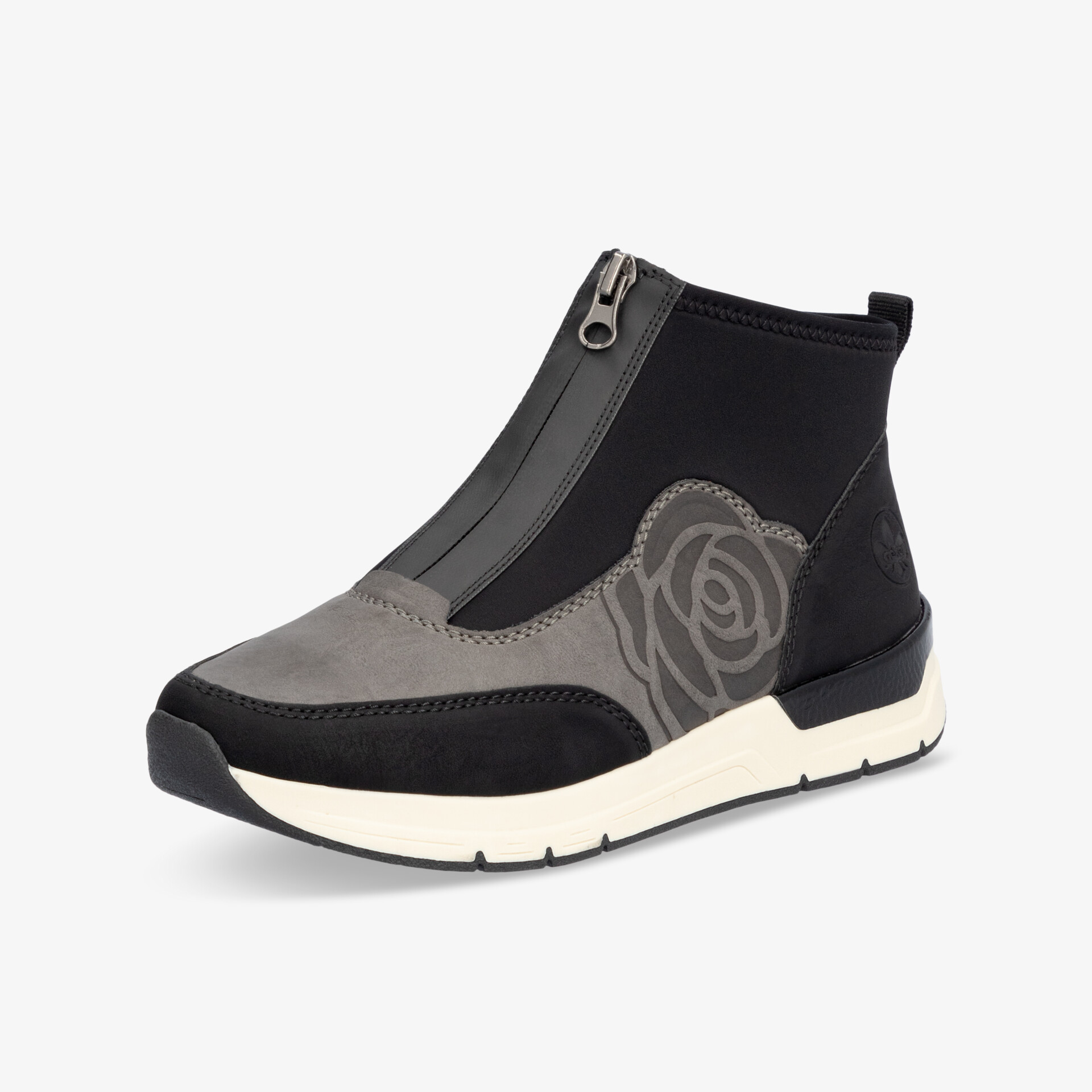 Moderner grauer Sportschuh mit Reißverschluss, atmungsaktiv, komfortabel und leichter Sohlenprofil für optimalen Halt