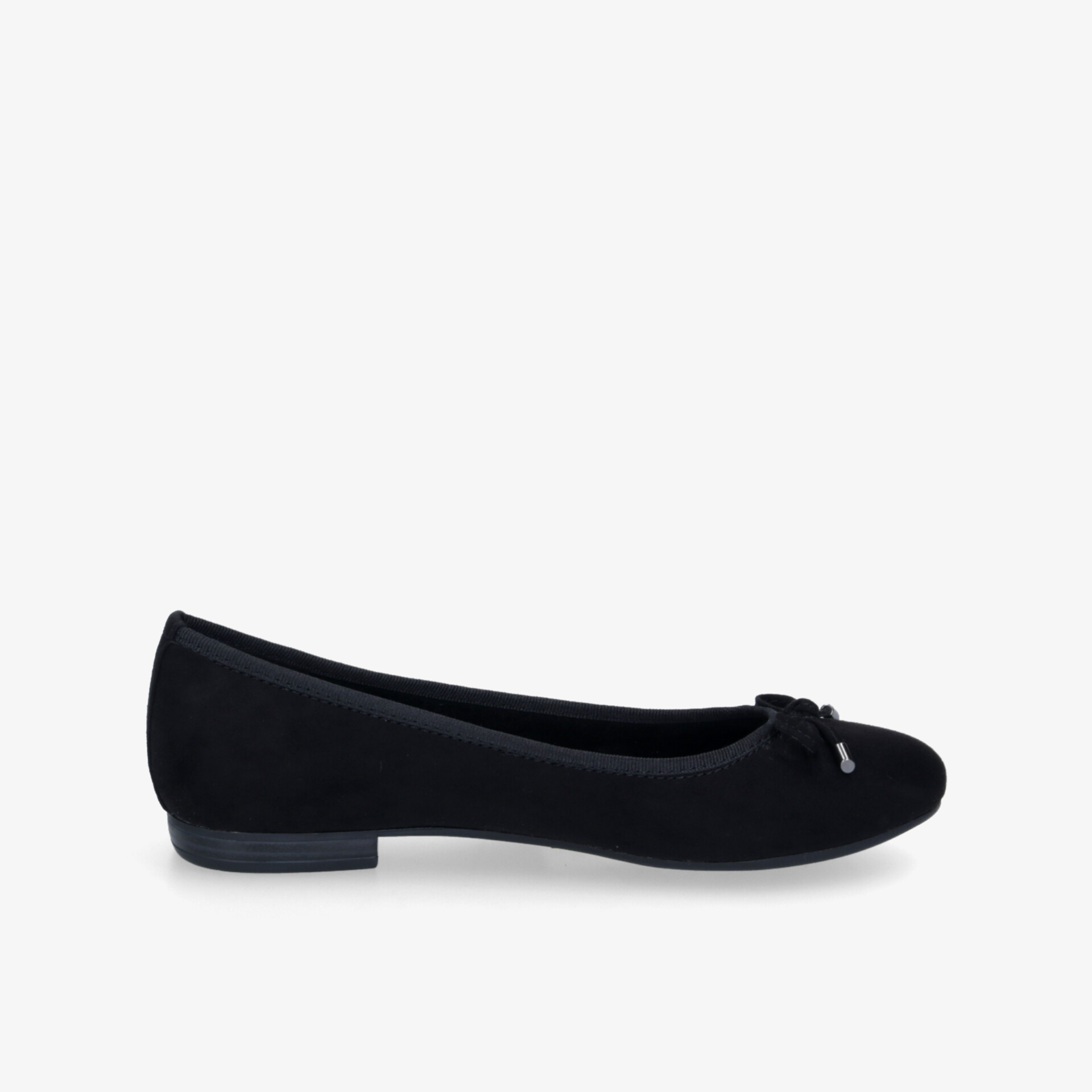 Elegante schwarze Ballerinas mit Schleifendetail, ideal für jeden Anlass, mit flacher Sohle für bequemen Tragekomfort.