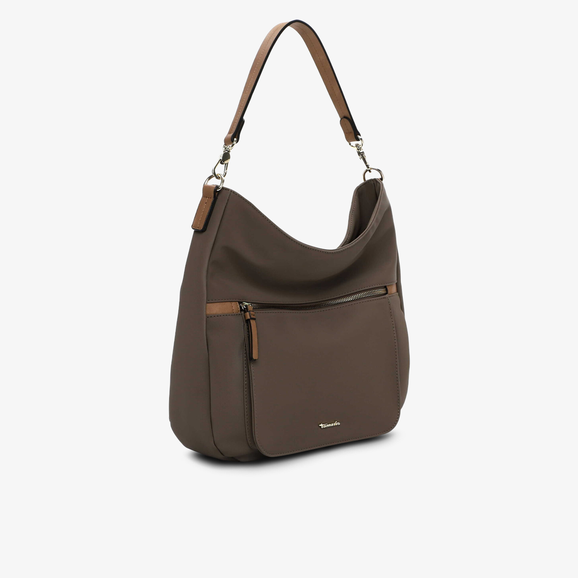 Elegante dunkelbraune Schultertasche aus weichem Material mit praktischem Reißverschlussfach und komfortablem Tragegriff