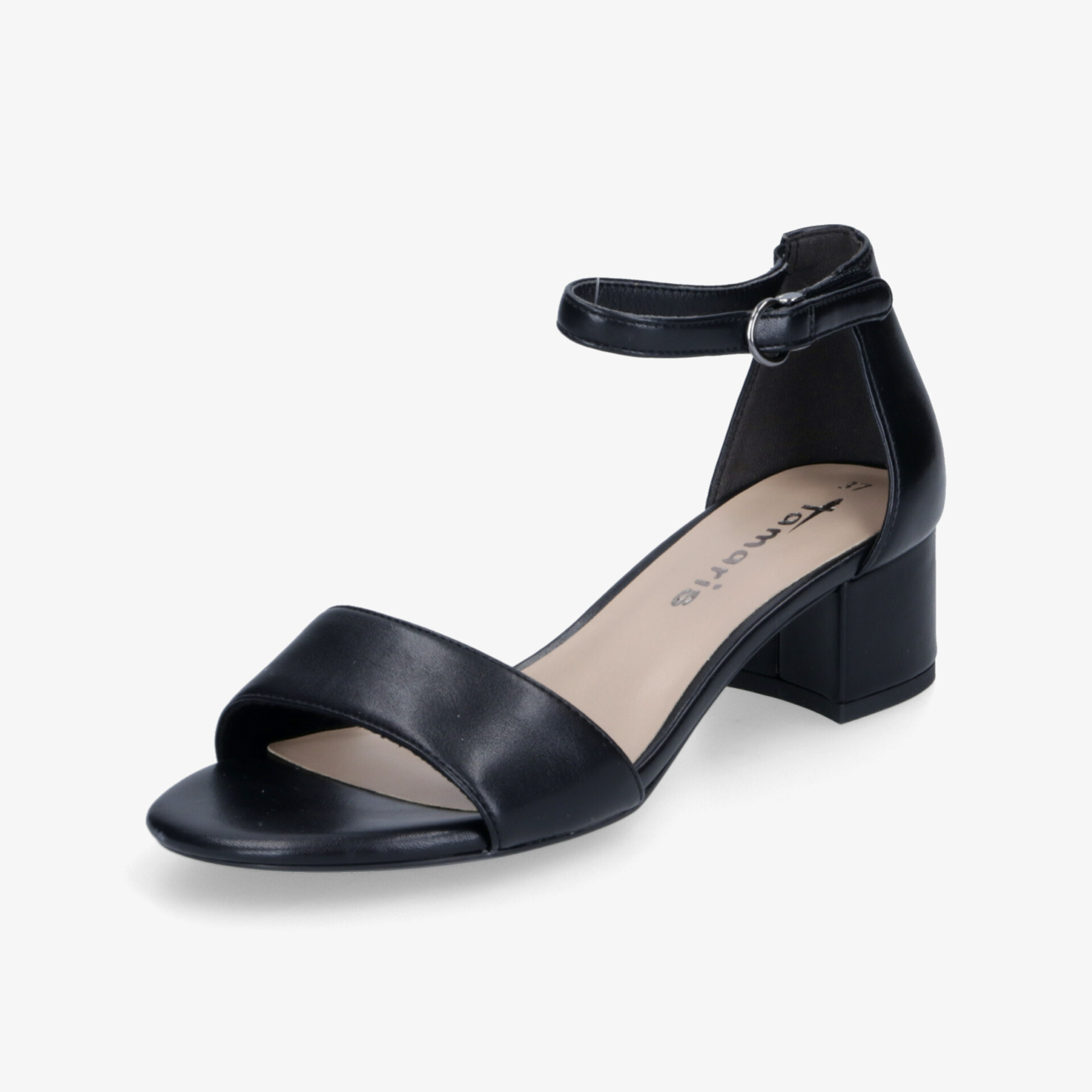 Eleganter schwarzer Riemchenschuh mit bequemem Blockabsatz und verstellbarem Knöchelriemen