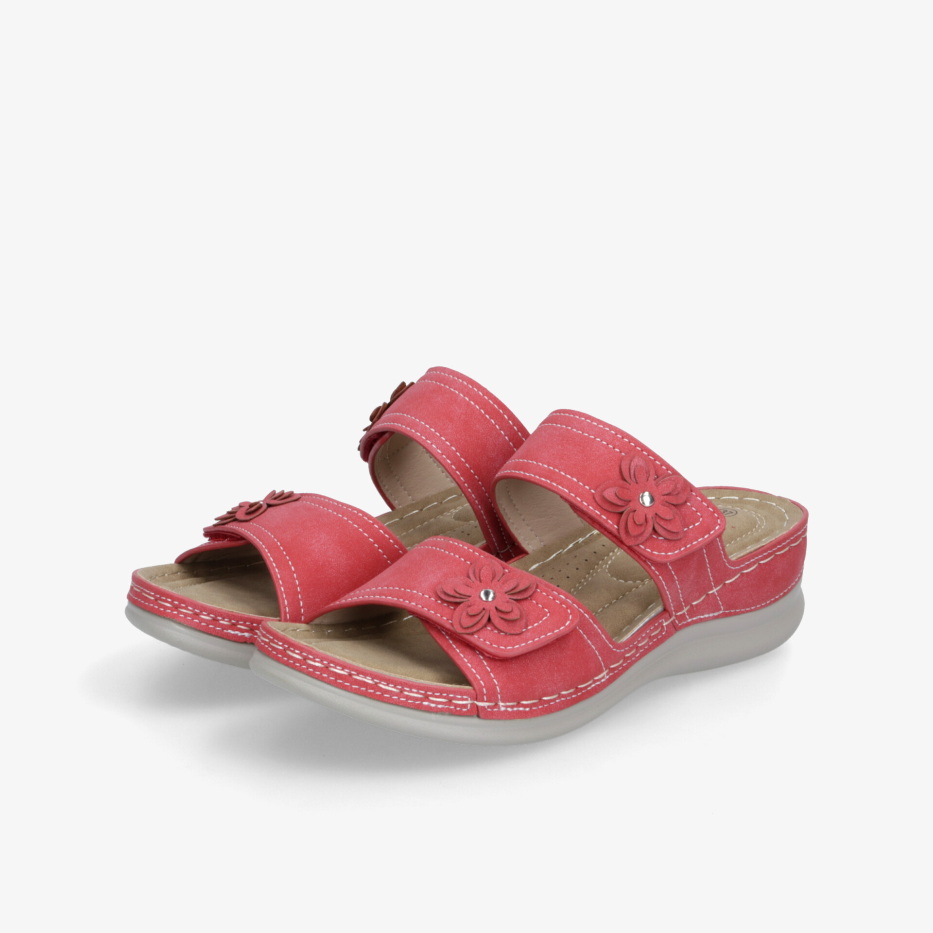 Rote komfortable Sandalen mit verstellbaren Klettverschlüssen und weichem ergonomischem Fußbett, leicht und atmungsaktiv