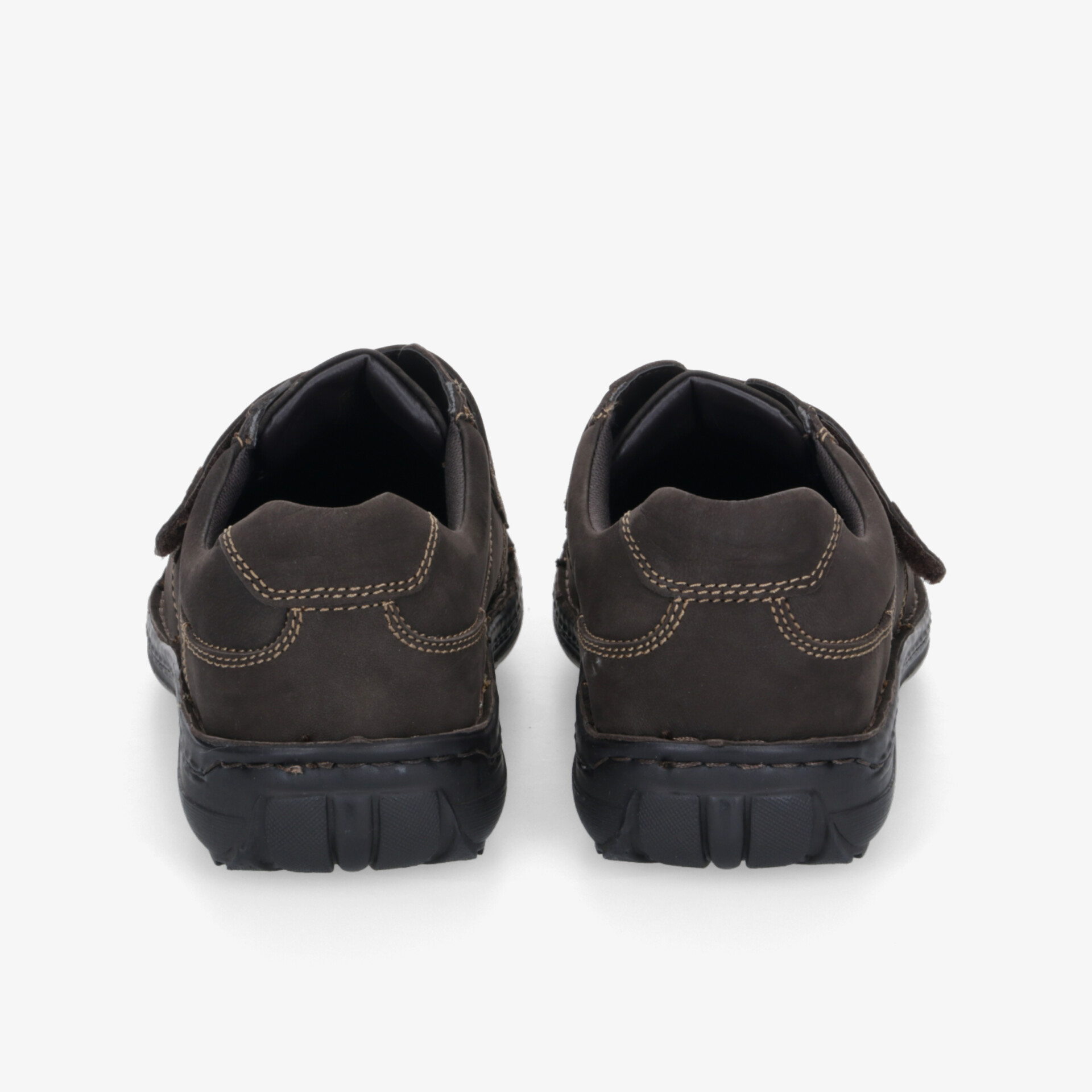 Rückansicht von zwei robusten, bequemen Schuhen mit gepolstertem Einsatz und rutschfester flexibler Sohle