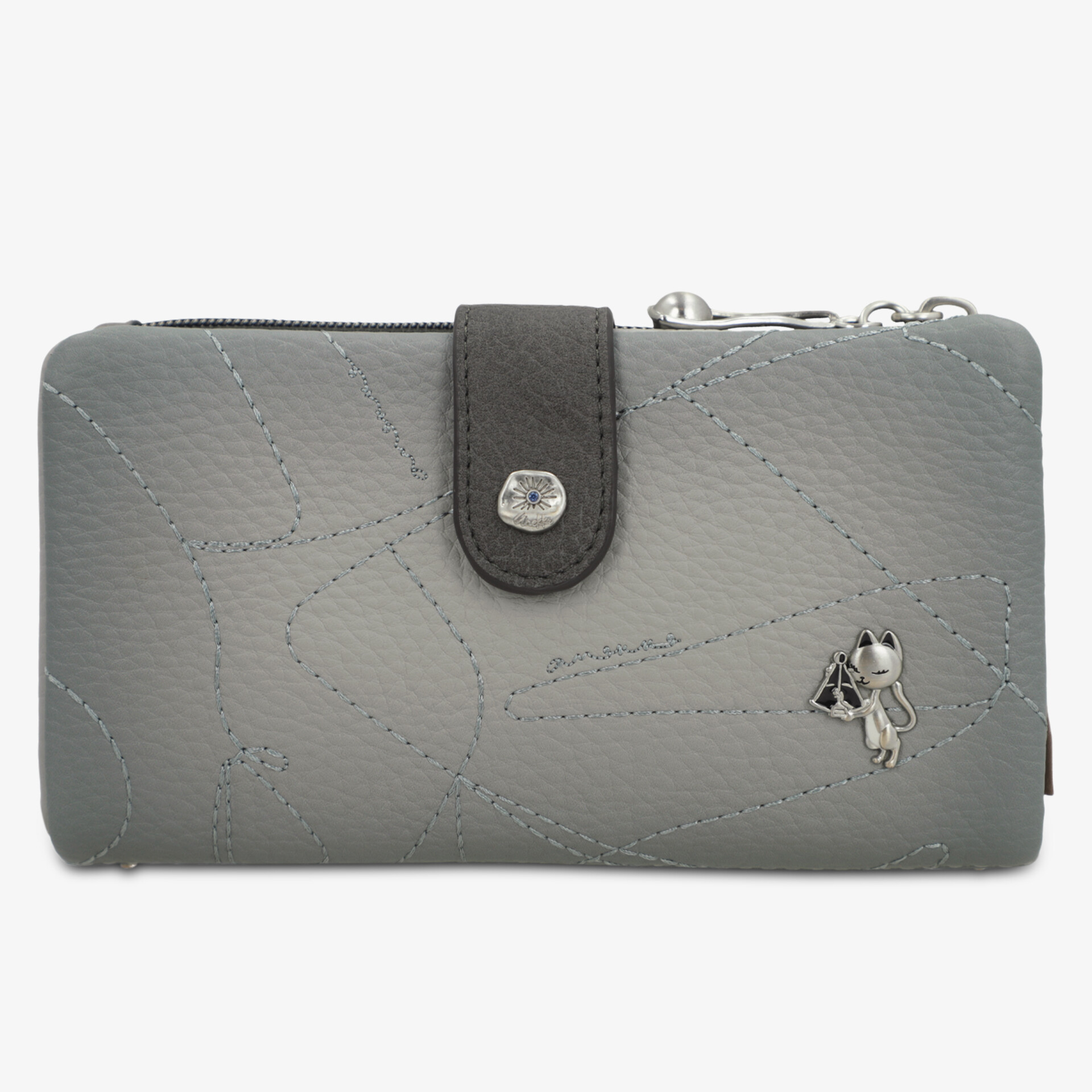 Elegante graue Geldbörse mit strukturierter Oberfläche, praktischem Reißverschluss und Schlaufe für sicheren Verschluss