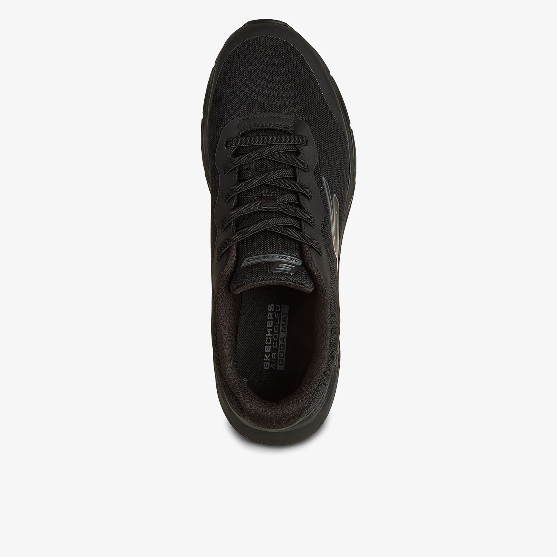 Schwarzer Schuh von oben, bequem und stilvoll für jeden Anlass.