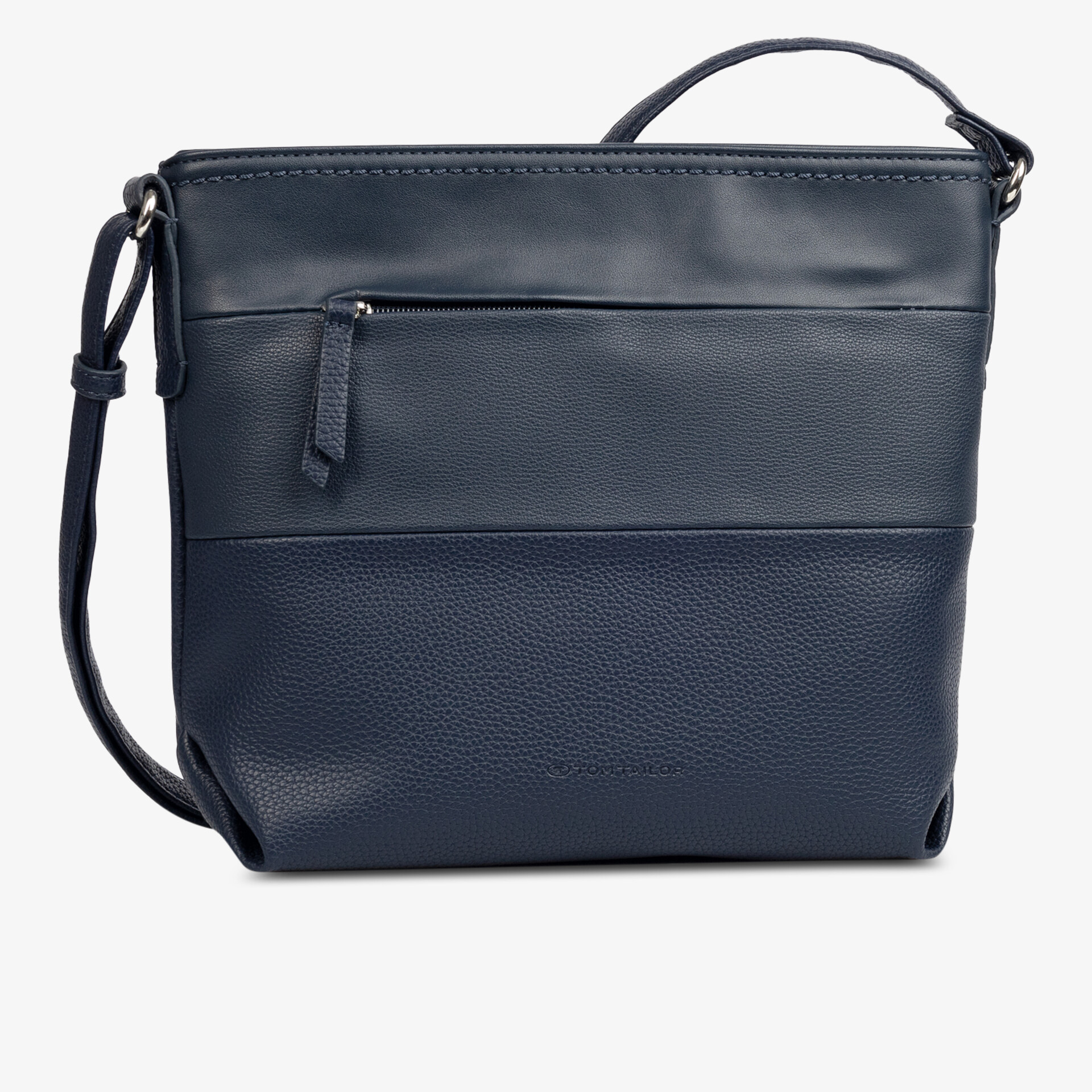 dunkelblaue crossbody tasche aus feinem leder mit verstellbarem riemen und sauberer naht vorne