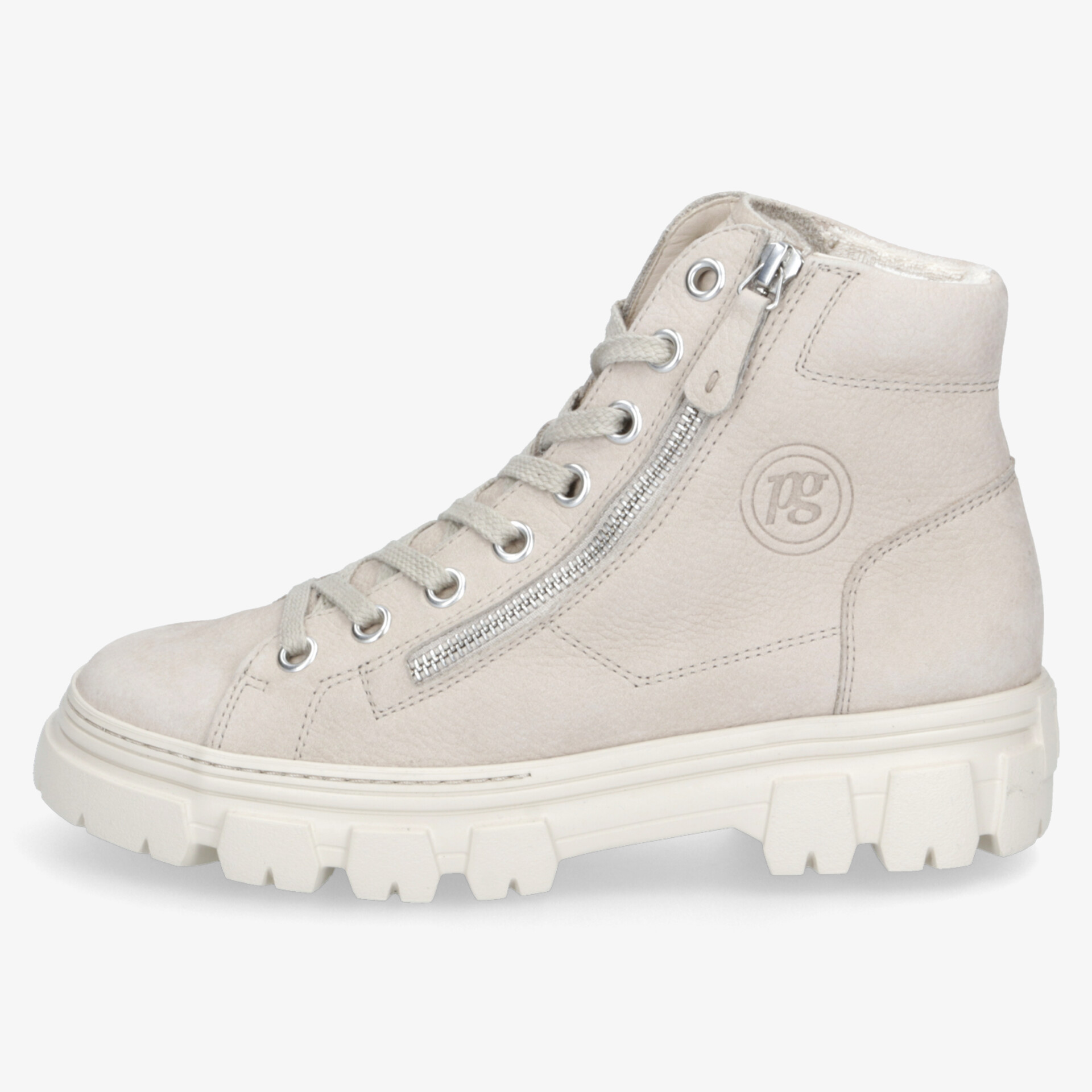 Beiger High-Top Stiefel mit robuster Profilsohle, seitlichem Reißverschluss und komfortabler Schnürung