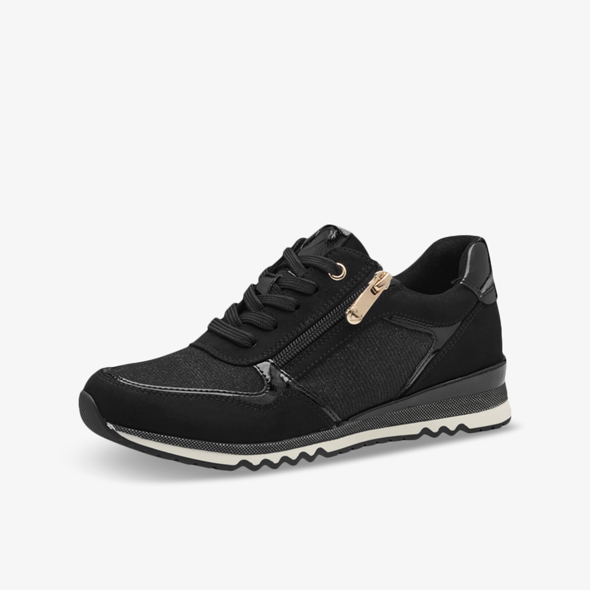 Schwarzer sportlicher Sneaker mit atmungsaktivem Material, robuster Sohle und komfortabler Schnürung für optimalen Tragekomfort