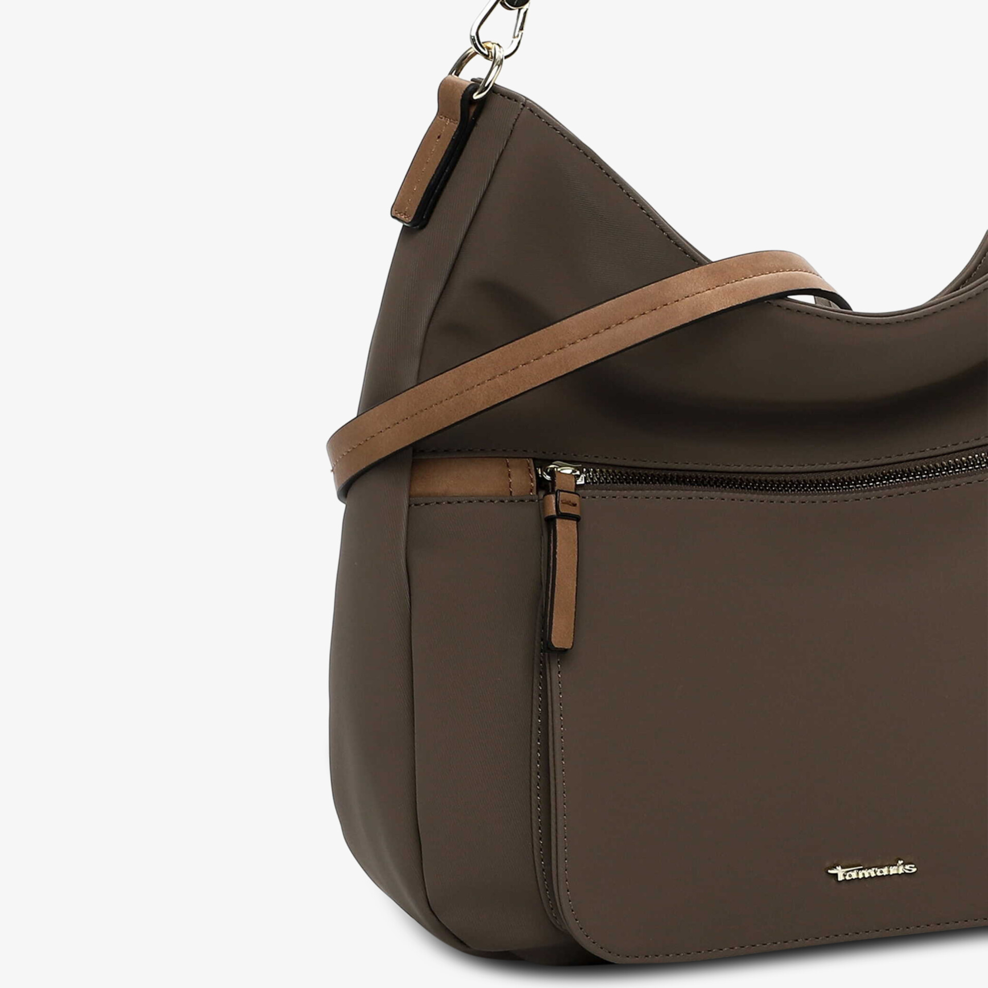 Moderne braune Umhängetasche mit Reißverschluss und praktischen Fächern aus langlebigem Material