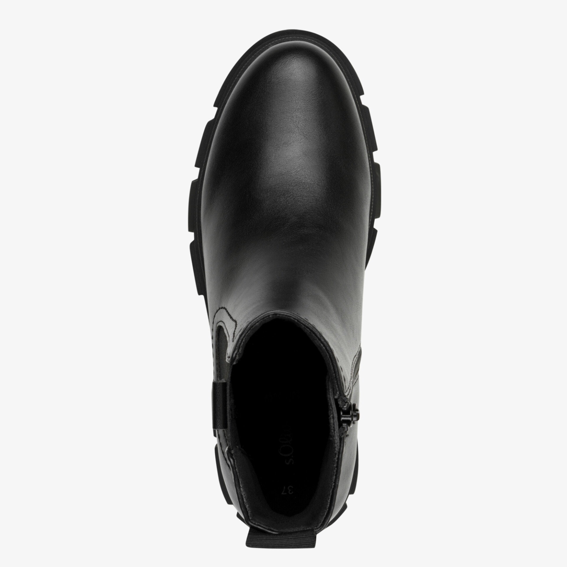 Eleganter schwarzer Schuh aus glattem Leder mit robustem Design und komfortabler Passform, Draufsicht