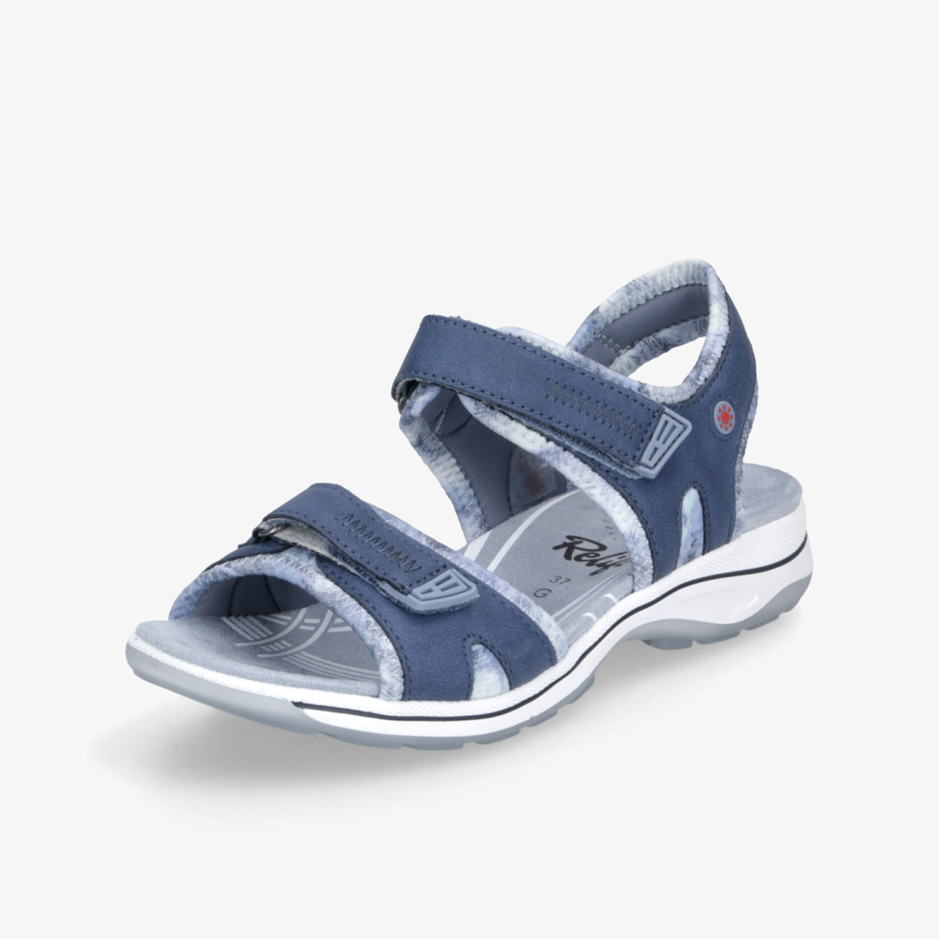 Bequeme blaue Sandale mit verstellbaren Klettverschlüssen und rutschfester Sohle für optimalen Halt und Komfort