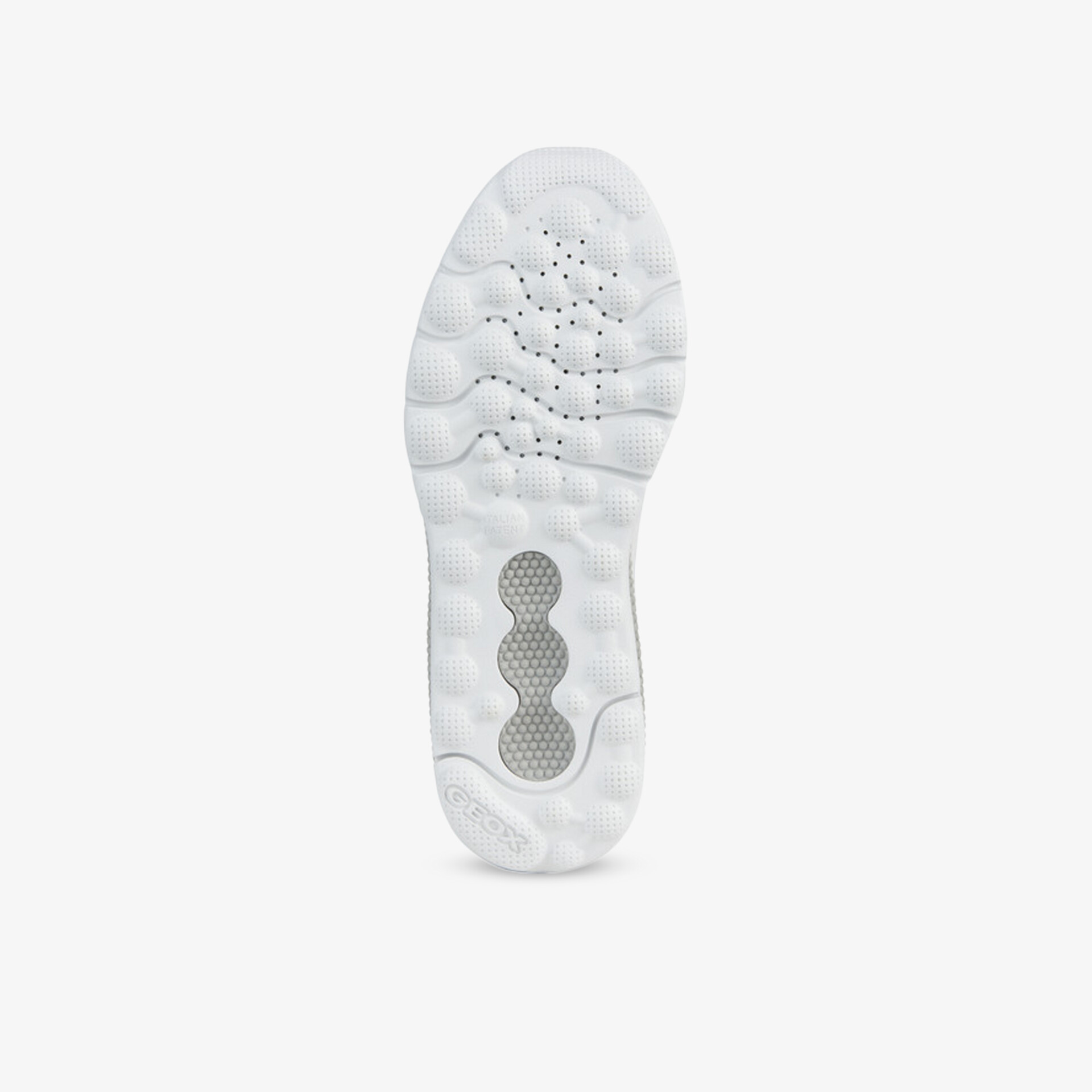 Weiße Zwischensohle mit rutschfestem Profil und stilvollem Design, ideal für Komfort und Stabilität.