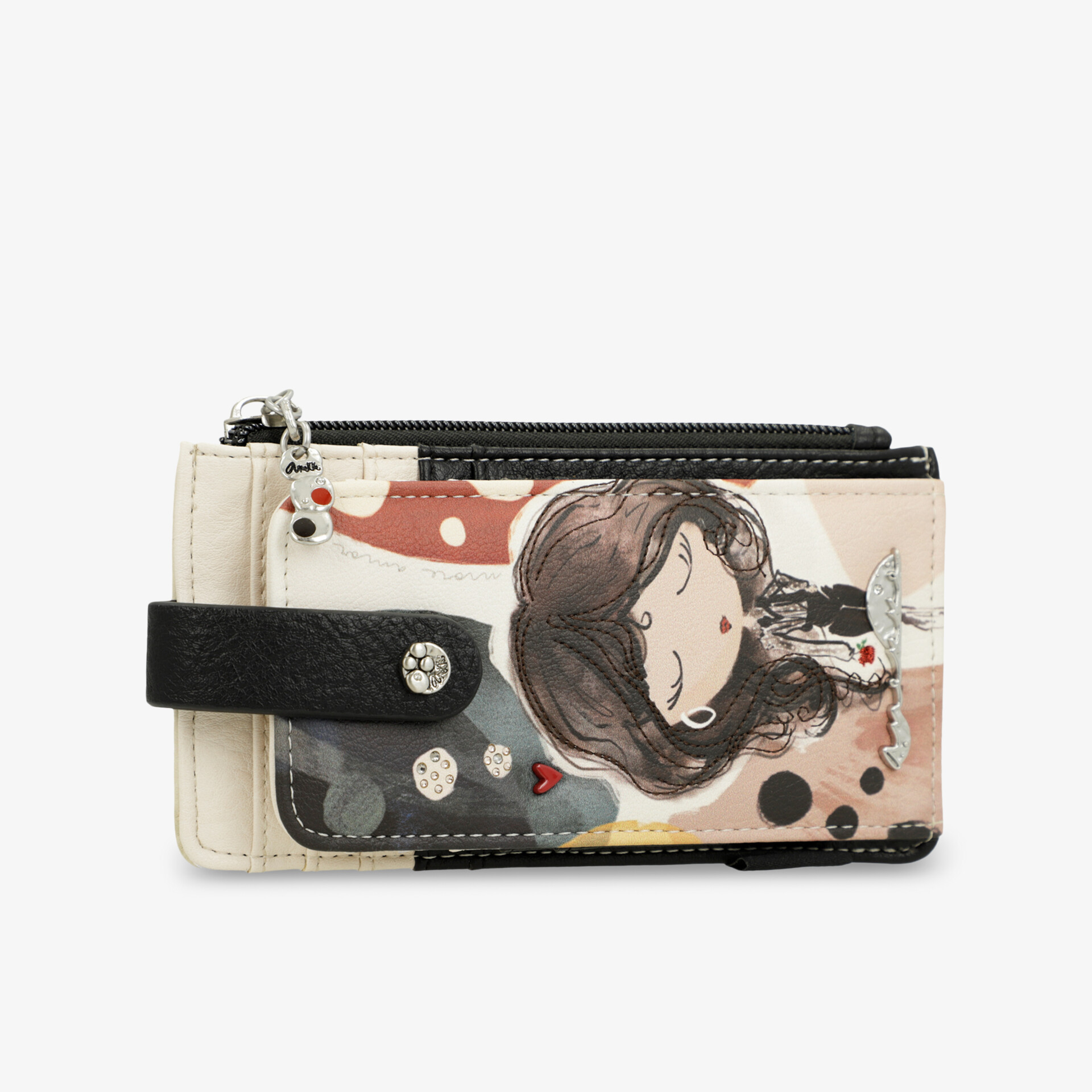 Kompakte Geldbörse mit farbenfroher Illustration, Reißverschluss und praktischem Clipverschluss für sicheren Halt