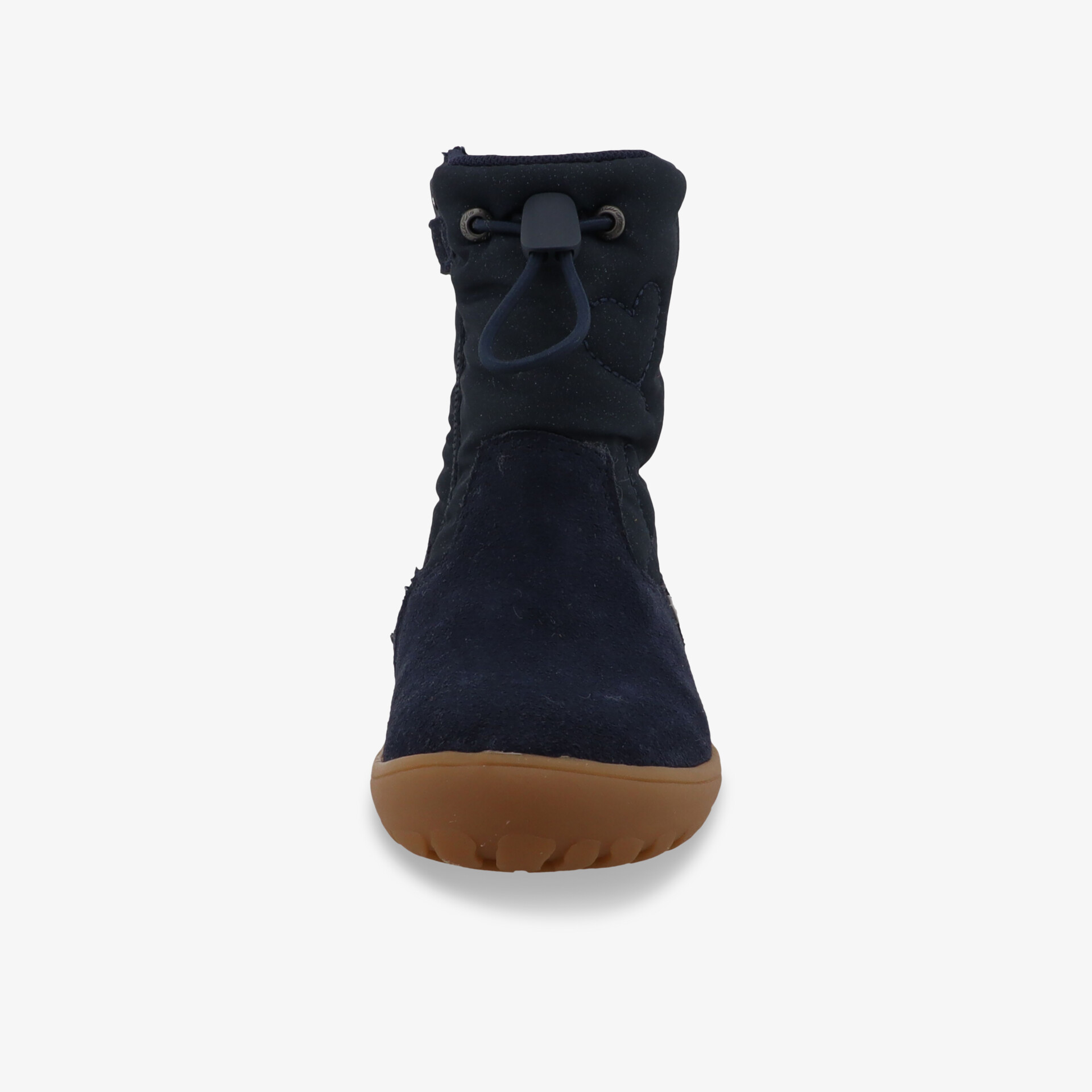 Blauer Sportschuh mit brauner rutschfester Sohle und flexiblem, robustem Design in klarer Frontansicht