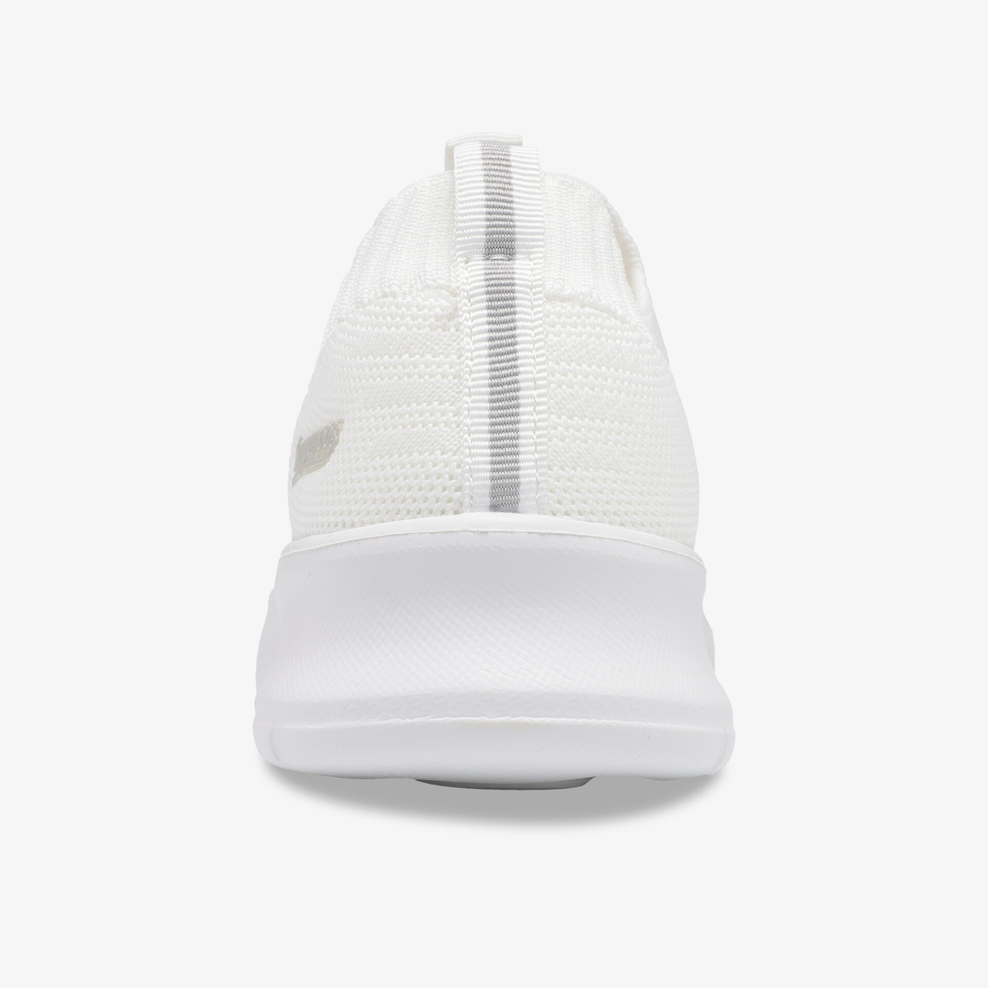 Moderner weißer Sneaker in Rückansicht mit stabiler Fersenkonstruktion und bequemer Sohle