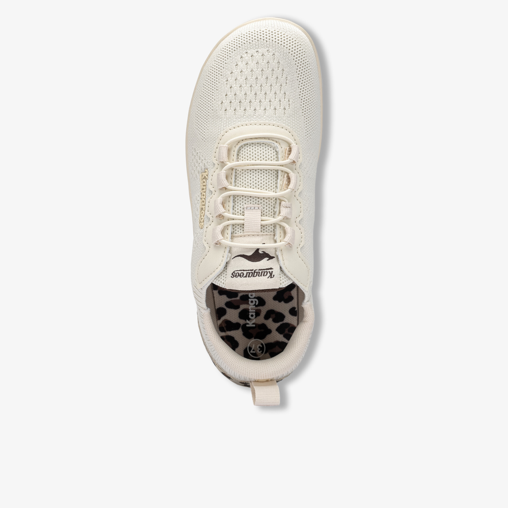 Leichter weißer Schuh mit atmungsaktivem Material und elastischer Schnürung, gepolsterter Schaft für hohen Tragekomfort