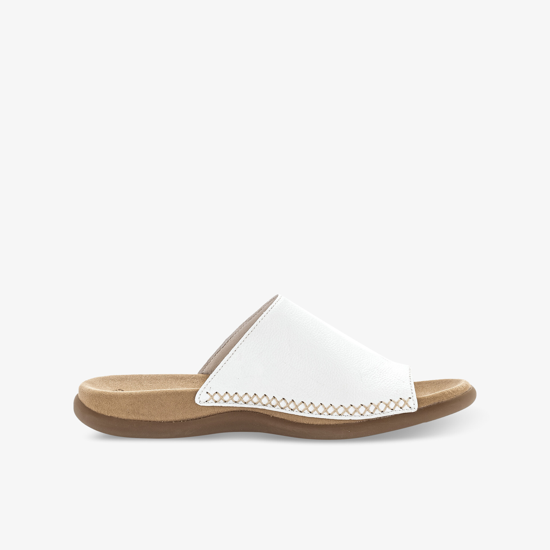 Schlichte, weiße Sandale mit bequemer, rutschfester Sohle für höchsten Tragekomfort im Sommer.