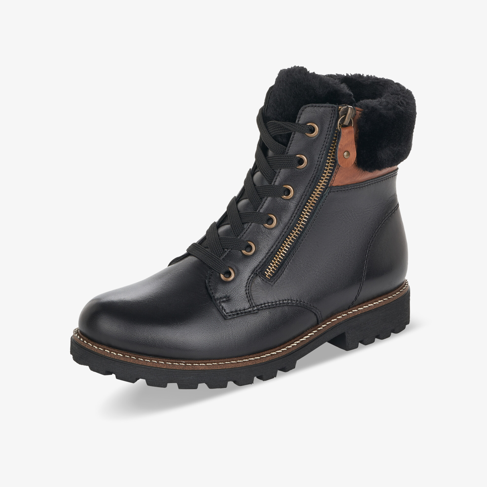 Robuster Stiefel aus Leder mit bequemem Innenfutter und seitlichem Reißverschluss.