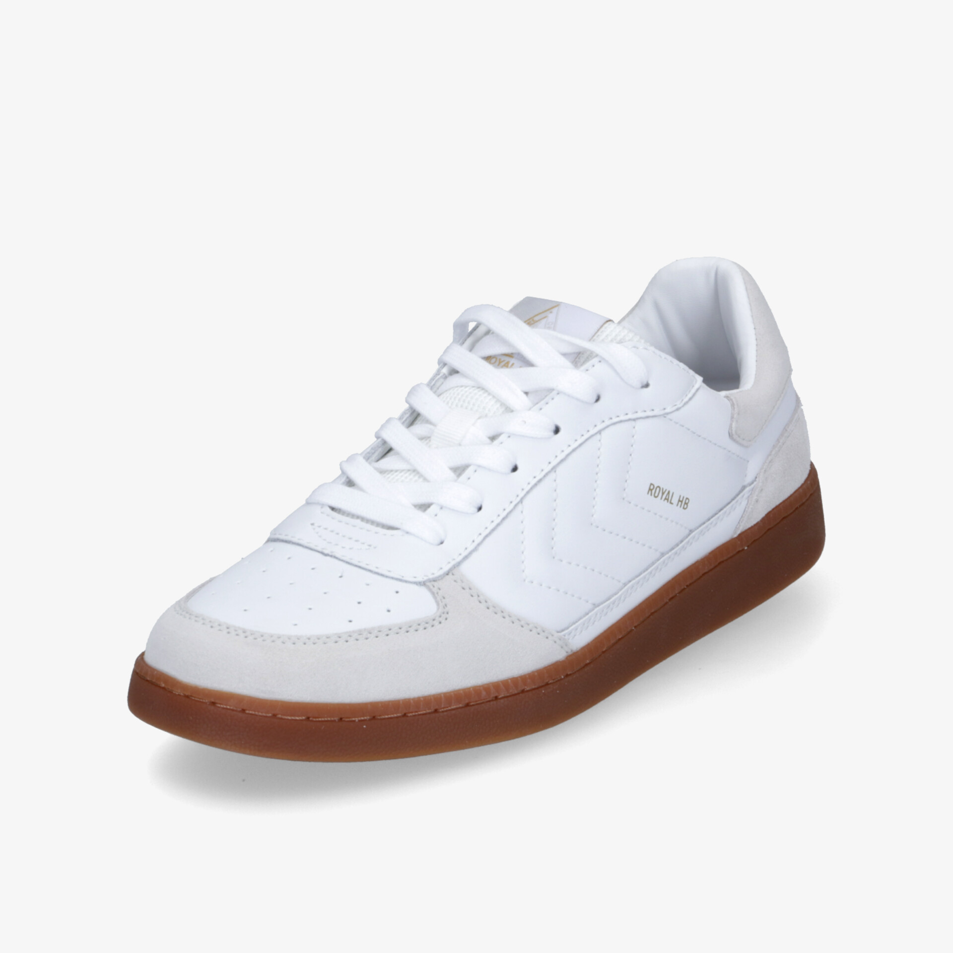 Moderner weißer Sneaker mit brauner Sohle, sportlich und bequem, ideal für den täglichen Gebrauch