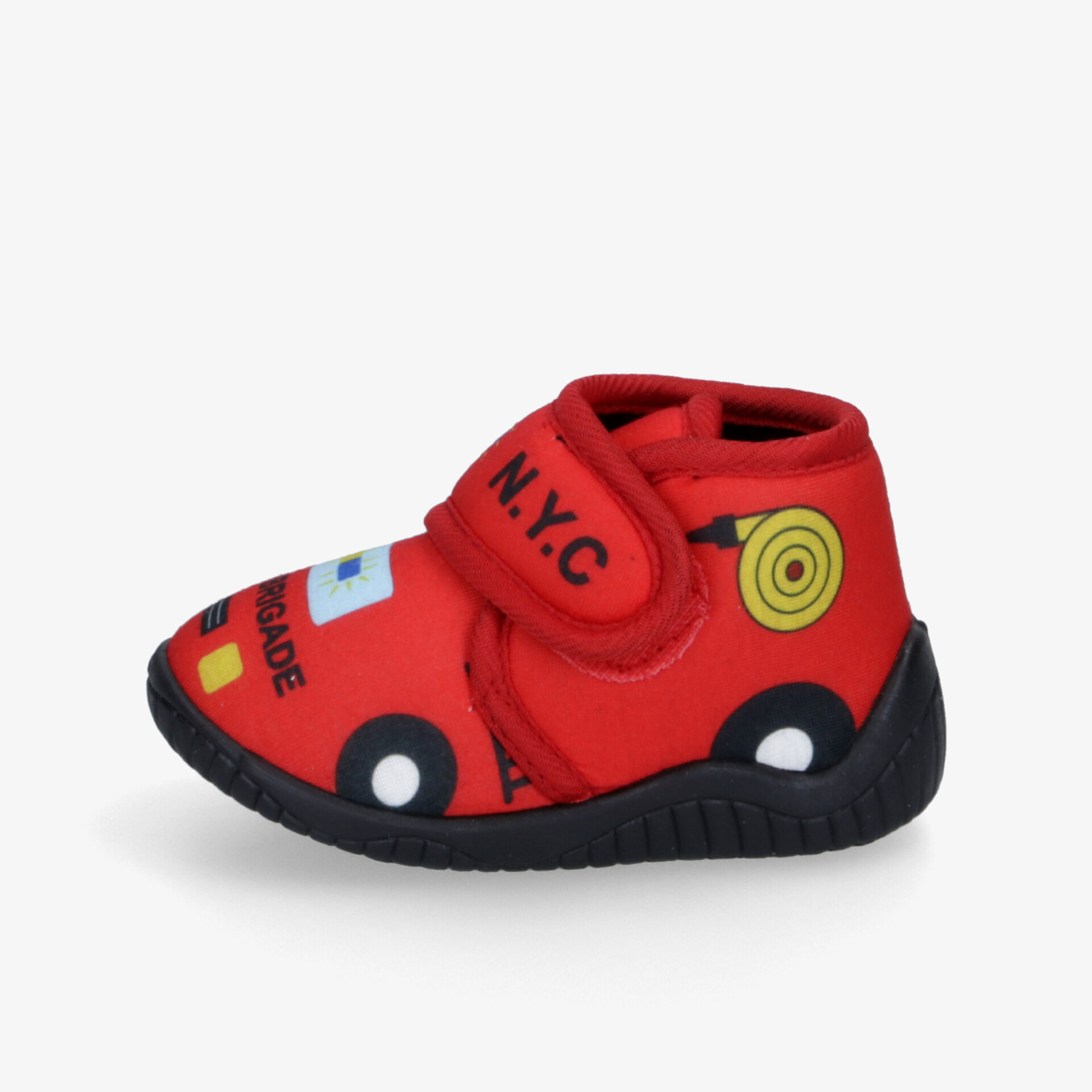 Leichter roter Babyhausschuh mit weichem Material, rutschfester Sohle und einfachem Klettverschluss für optimalen Tragekomfort