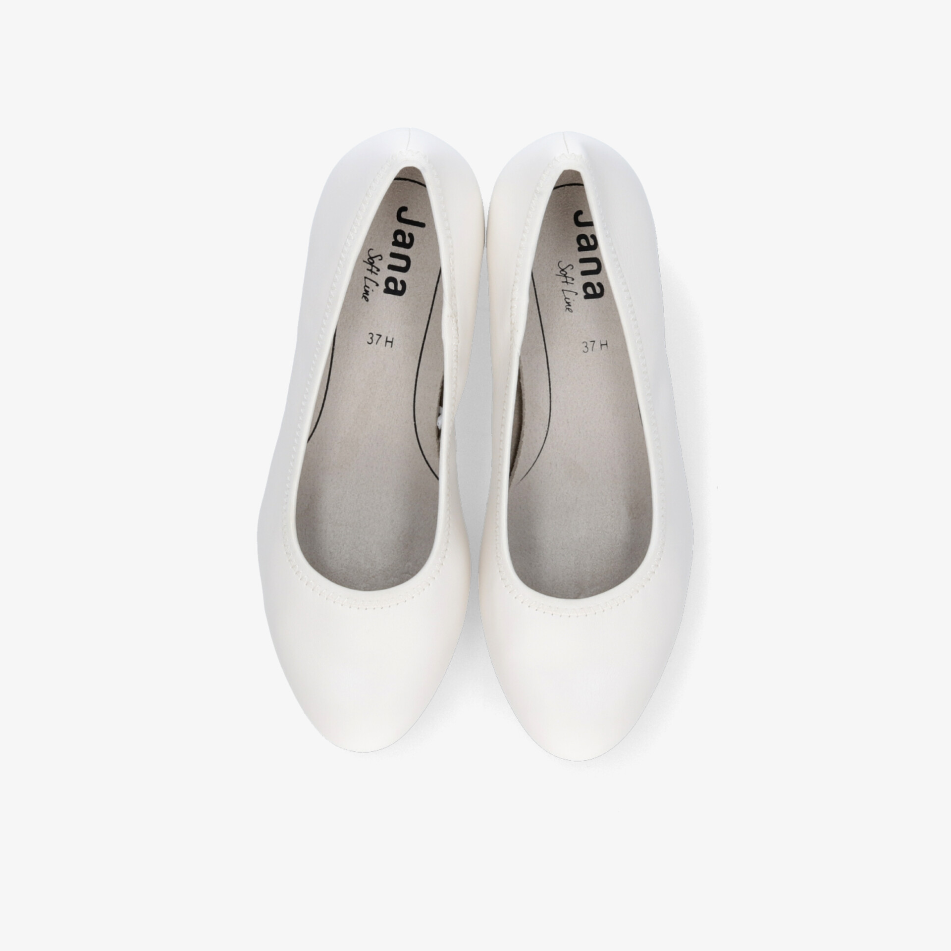 Weißes Paar Ballerina-Schuhe mit runder Zehenform aus bequemem und weichem Material, eleganter Look für Alltag