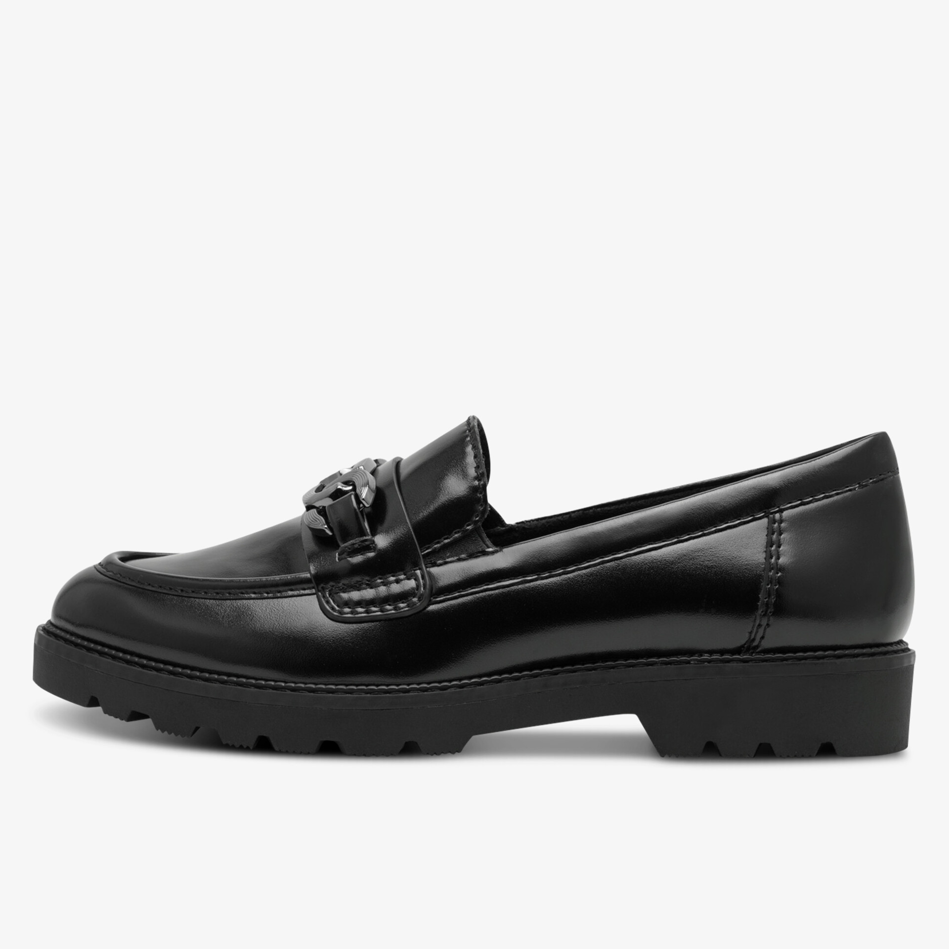 Eleganter schwarzer Lederschuh mit rutschfester Profilsohle und bequemer Slip-On Passform