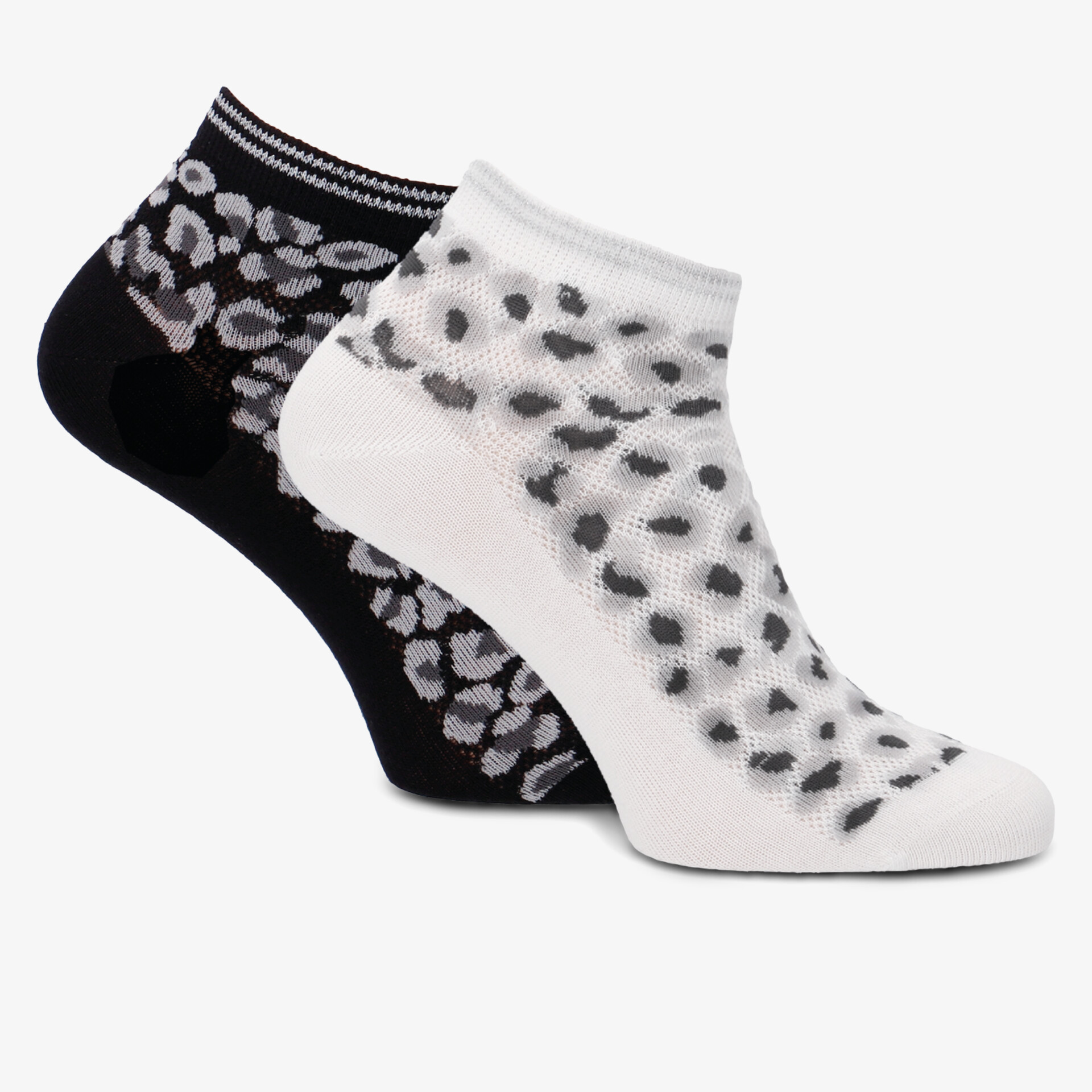 Stilvolle Socken mit Leopardenmuster in Schwarz-Weiß, ideal für Komfort und Mode.