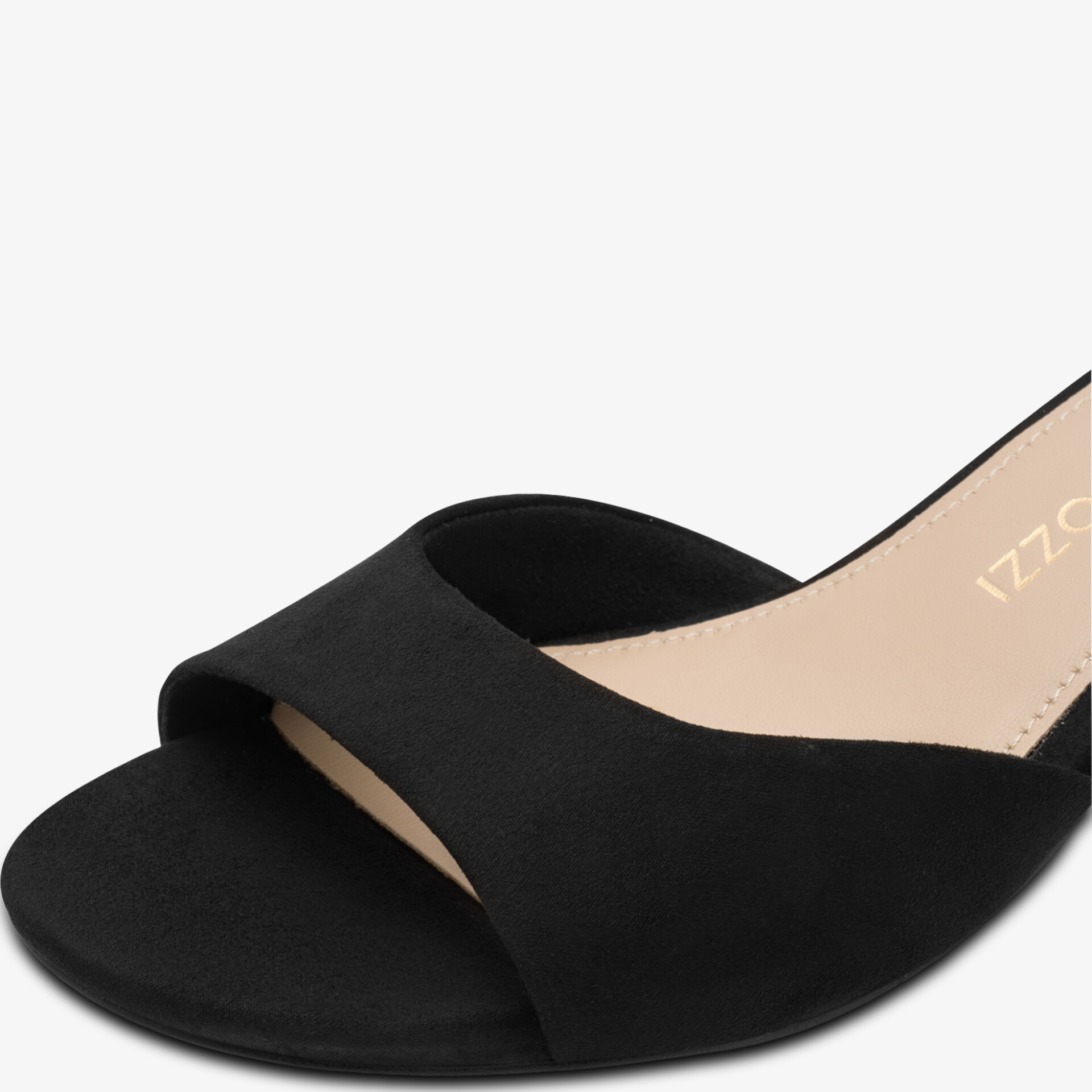 Schwarzer eleganter offener Schuh mit Absatz und minimalistischer, bequemer Passform