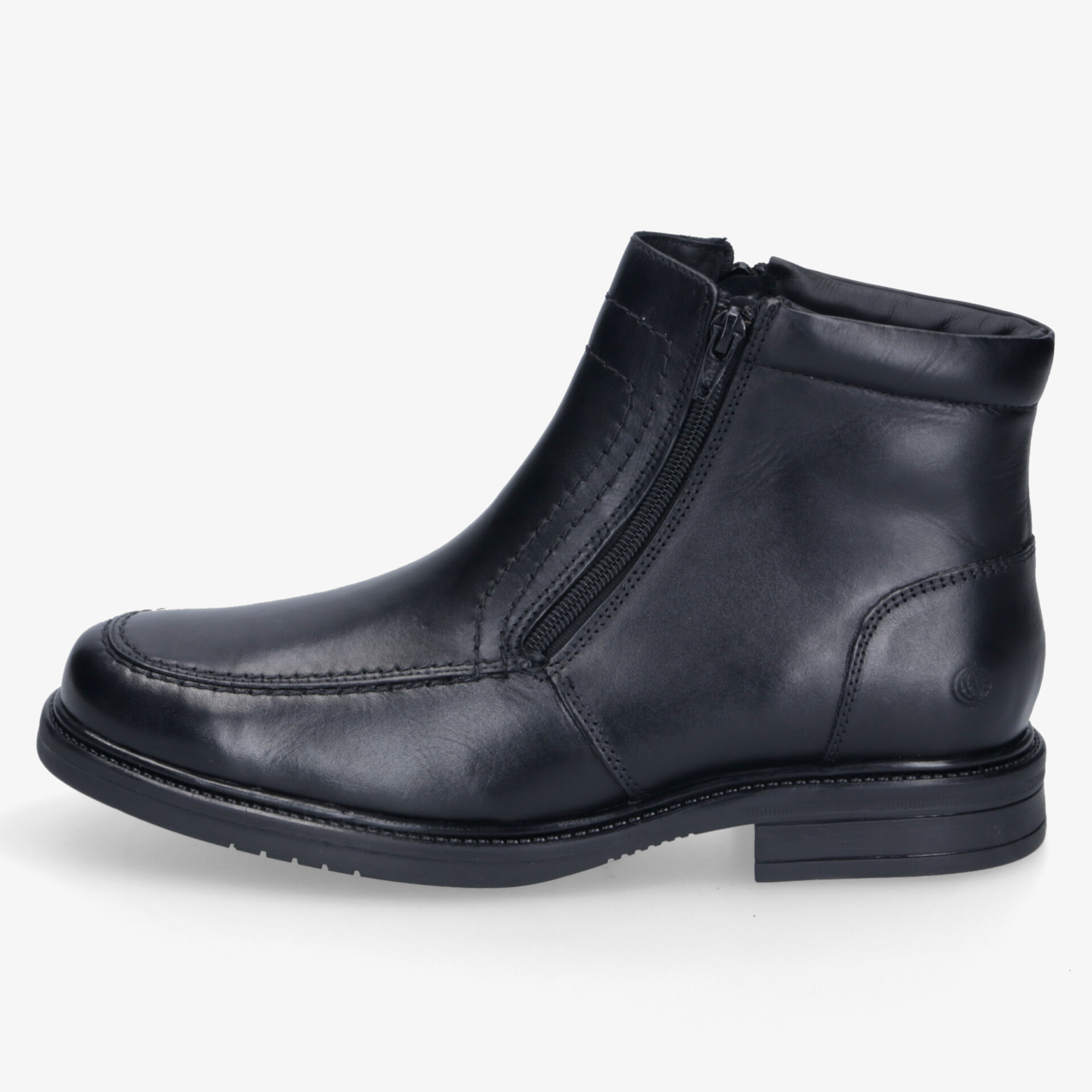 Eleganter schwarzer Lederstiefel mit seitlichem Reißverschluss und robuster Sohle