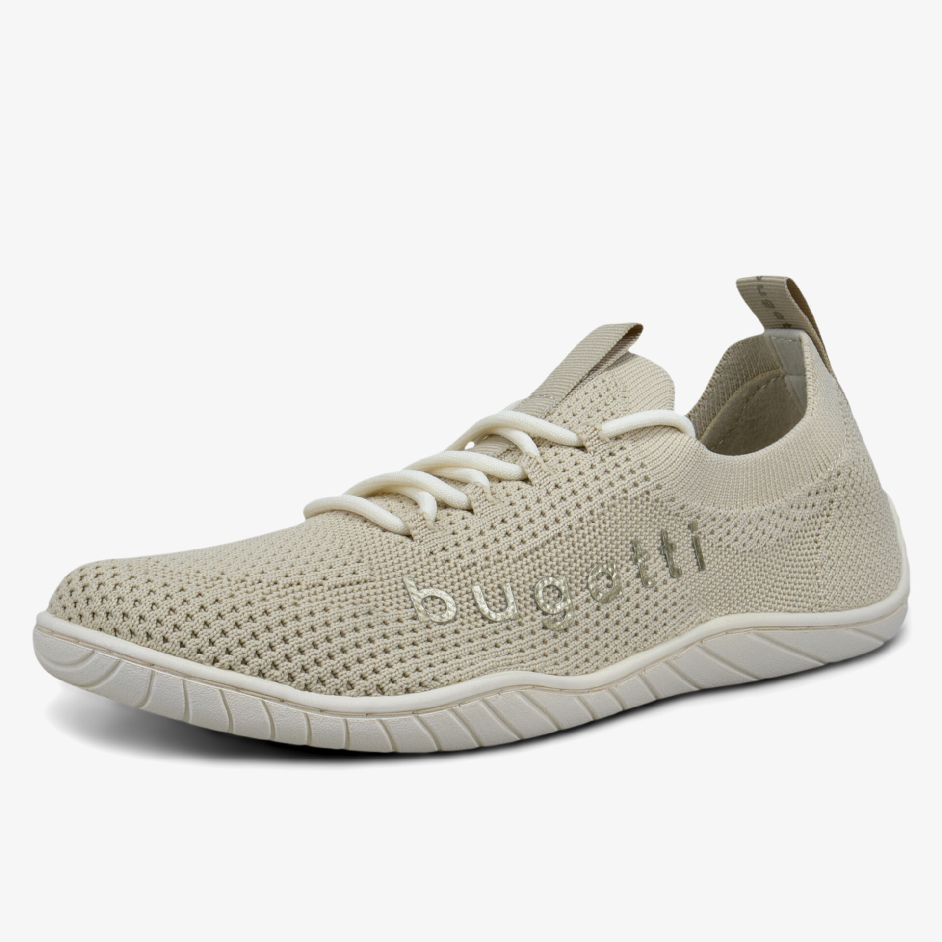 Beiger Sneaker mit atmungsaktivem Material und flexibler Sohle für sportlichen Komfort.