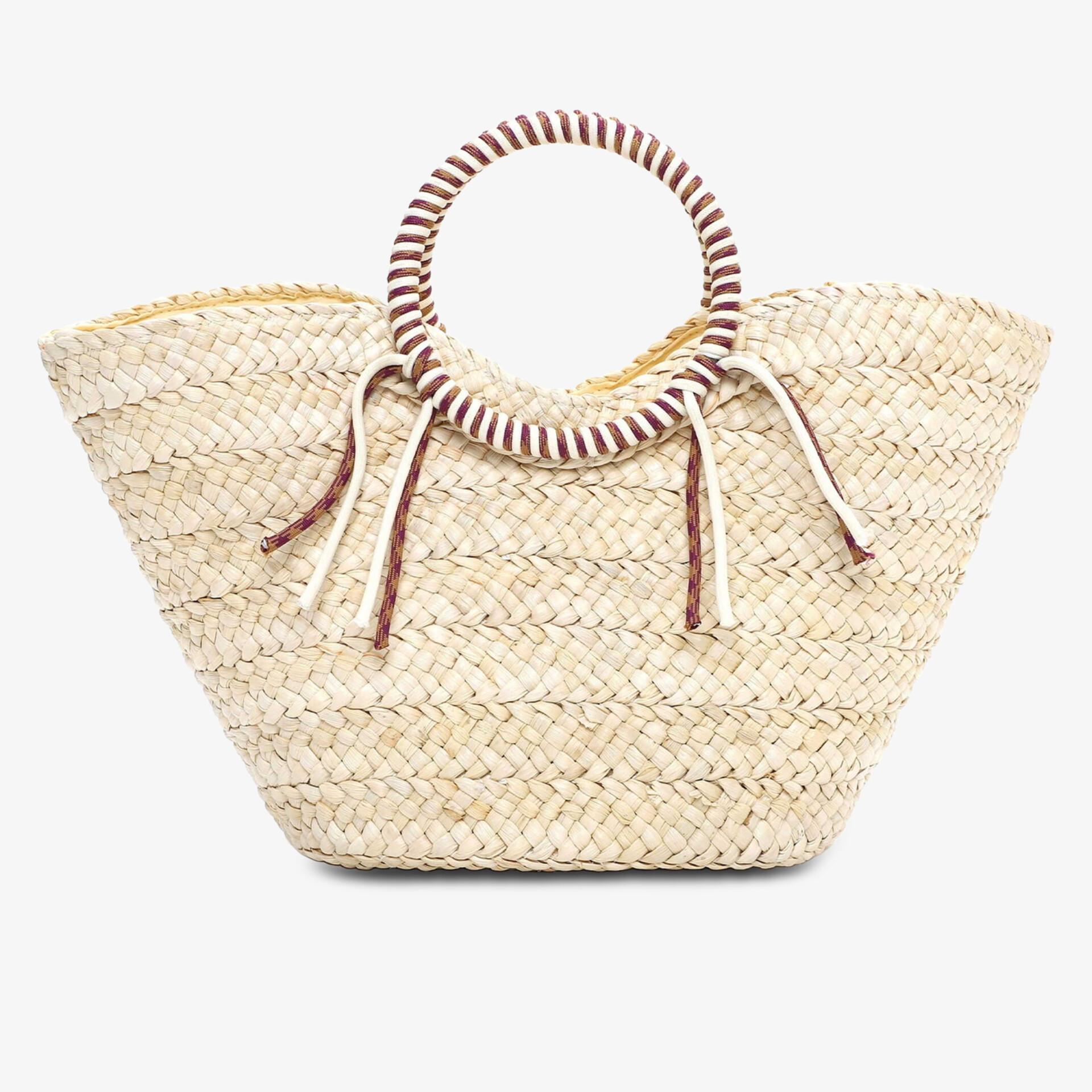 Natürliche, geflochtene Strohtasche mit runden Griffen, geräumig und leicht für sommerliche Looks