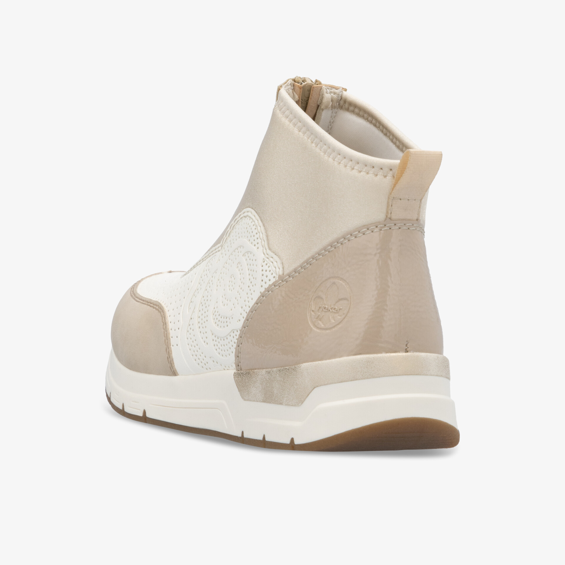 Beiger Sneaker seitliche Ansicht mit modernem, bequemem Design und atmungsaktiven Materialien, gepolstert und strapazierfähig