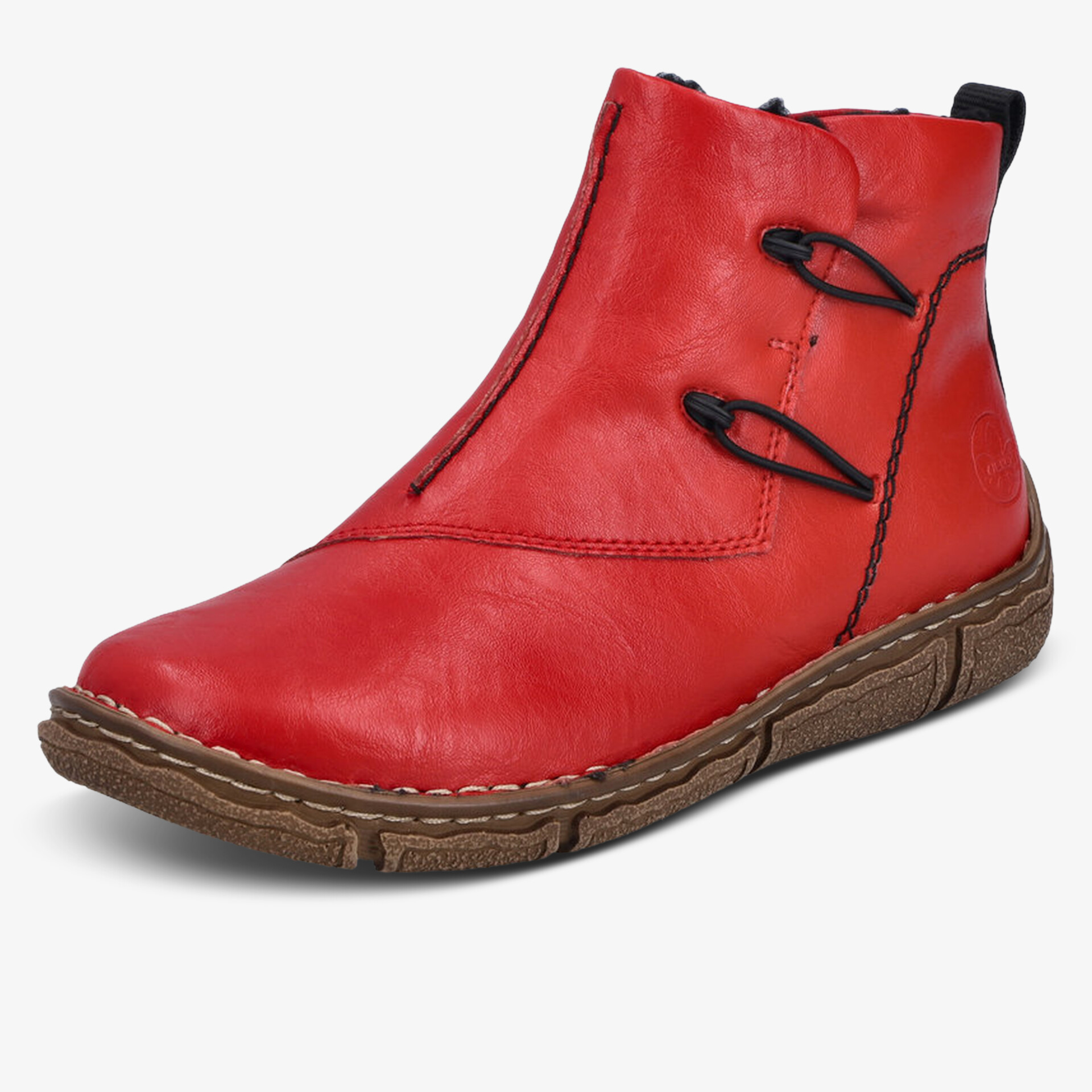 Bequemer roter Halbstiefel mit flexiblem Profil, robustem Reißverschluss und leichter Sohle komfortabel tragbar